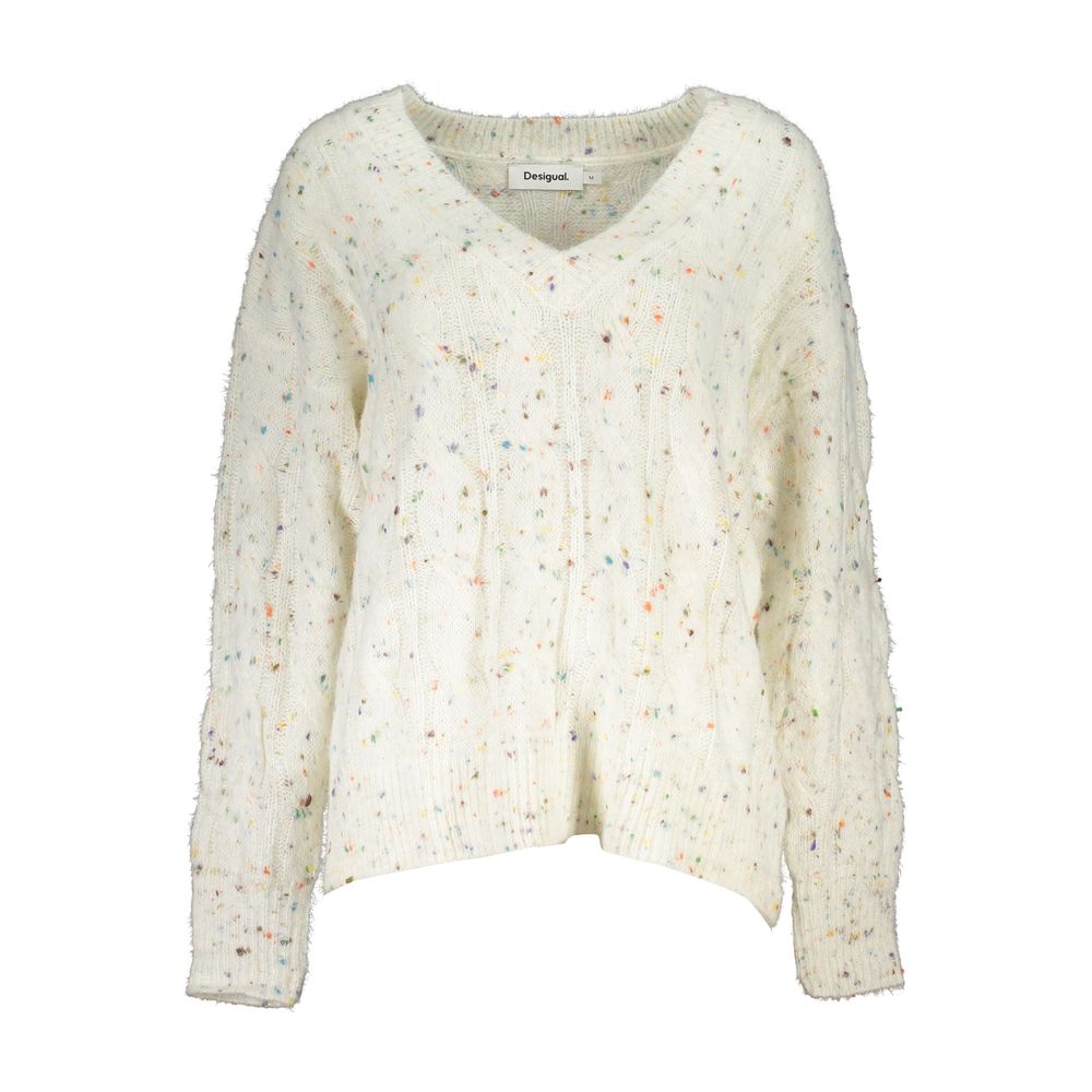 White Acrylic Women Sweater - ventzia