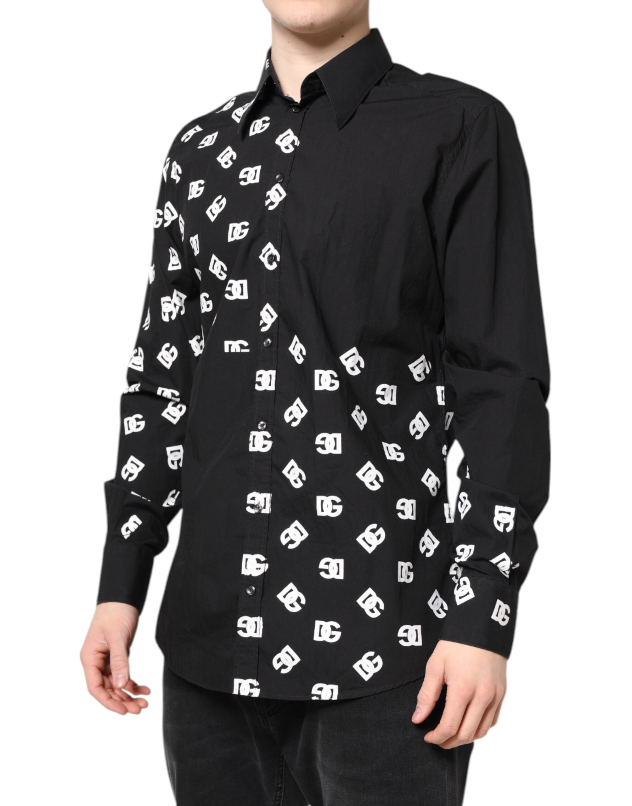 Black DG Logo Cotton MARTINI Dress Shirt - ventzia