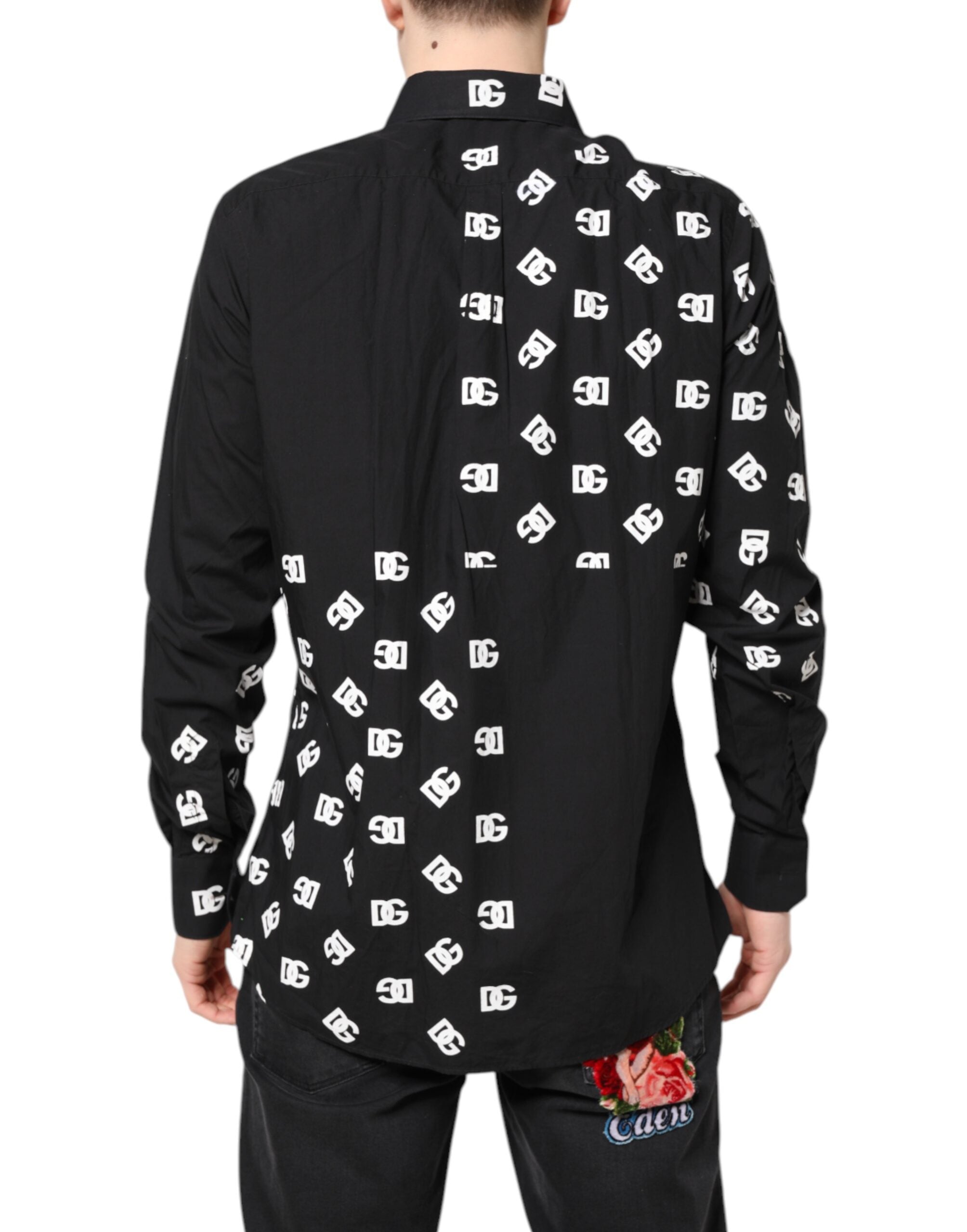 Black DG Logo Cotton MARTINI Dress Shirt - ventzia