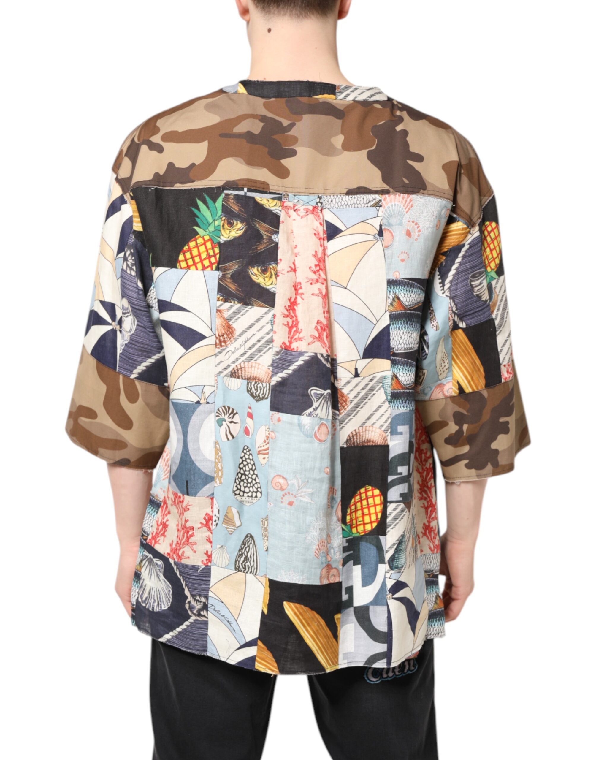 Multicolor Patchwork Short Sleeves Shirt - ventzia