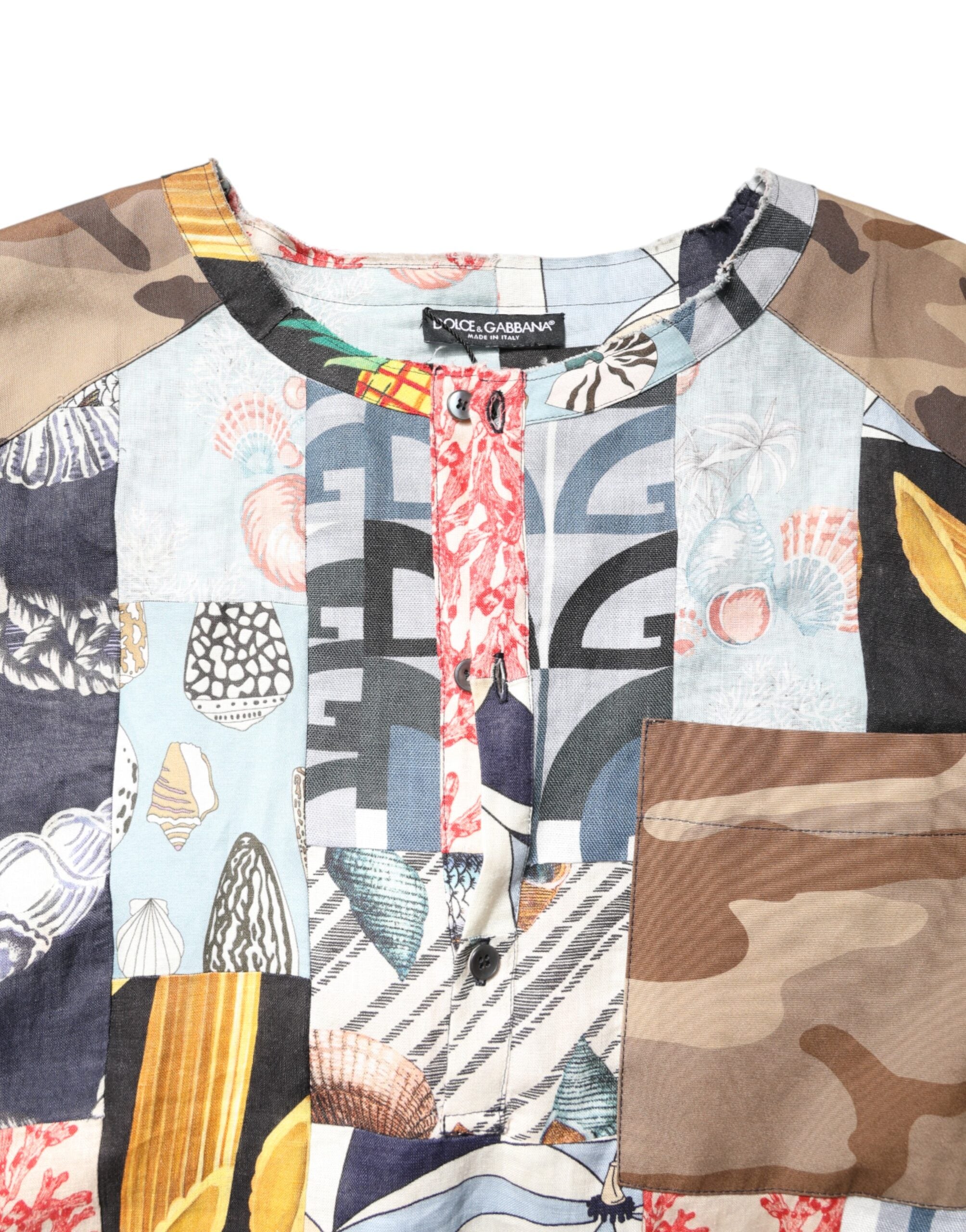 Multicolor Patchwork Short Sleeves Shirt - ventzia