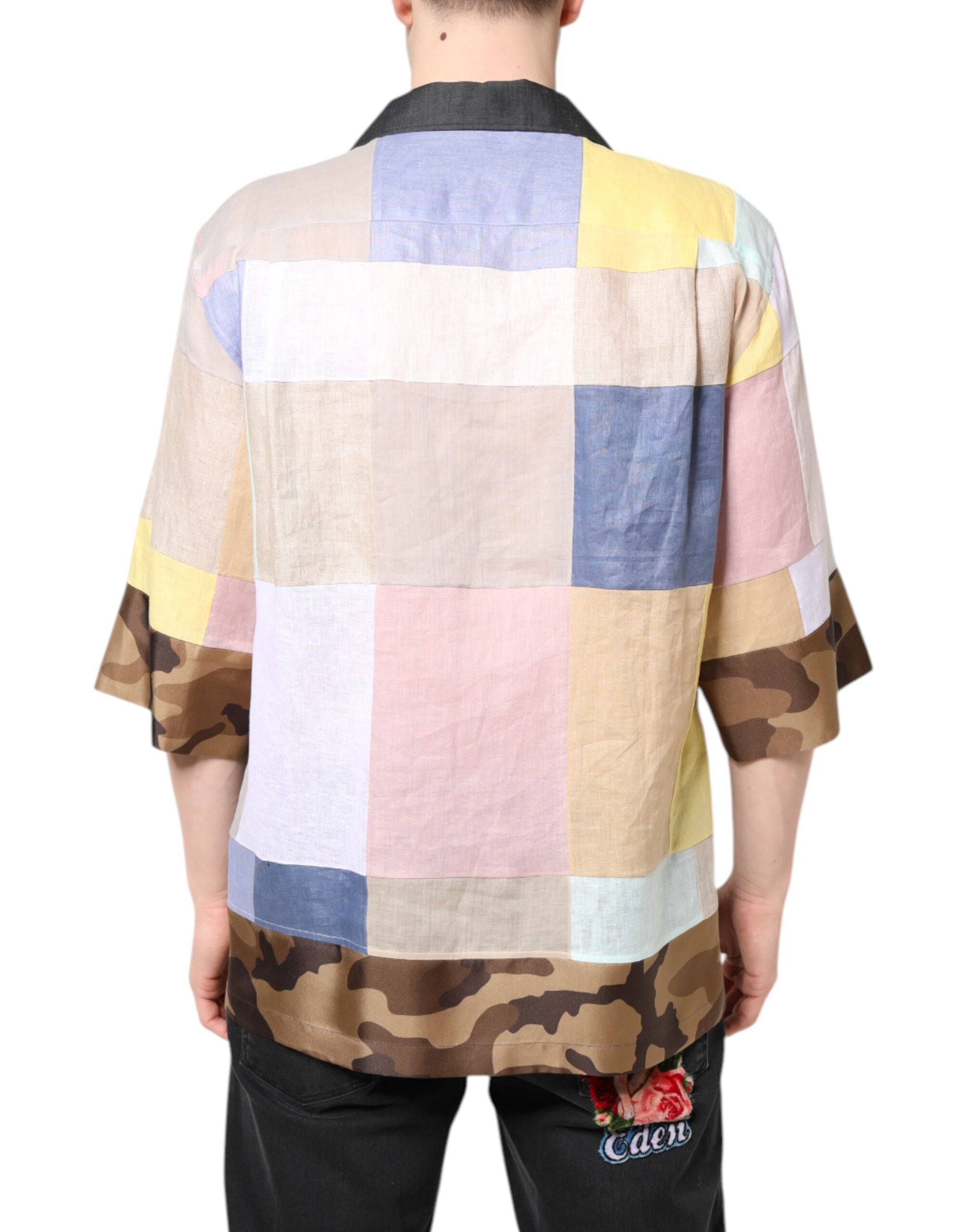 Multicolor Patchwork Short Sleeve Shirt - ventzia
