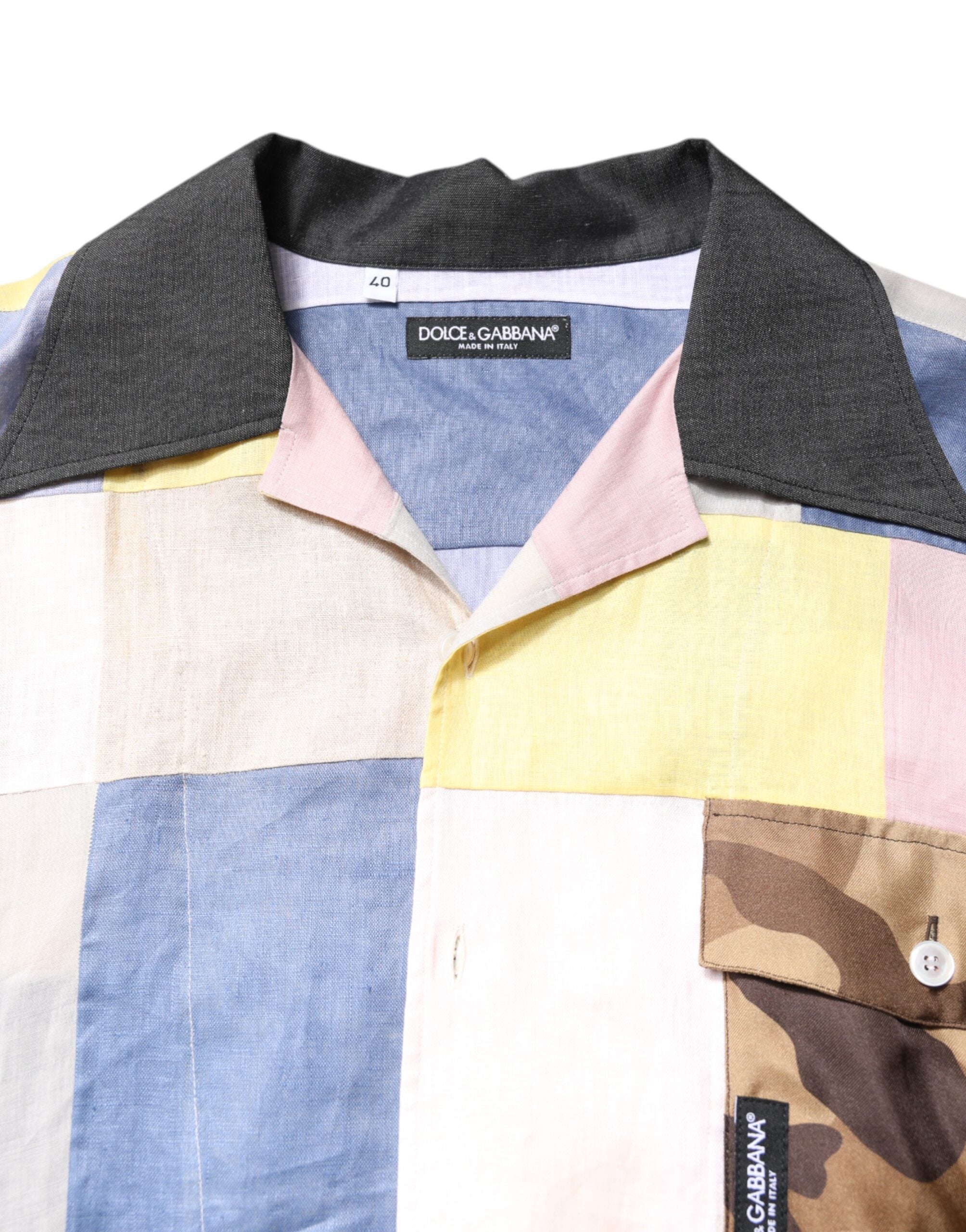 Multicolor Patchwork Short Sleeve Shirt - ventzia