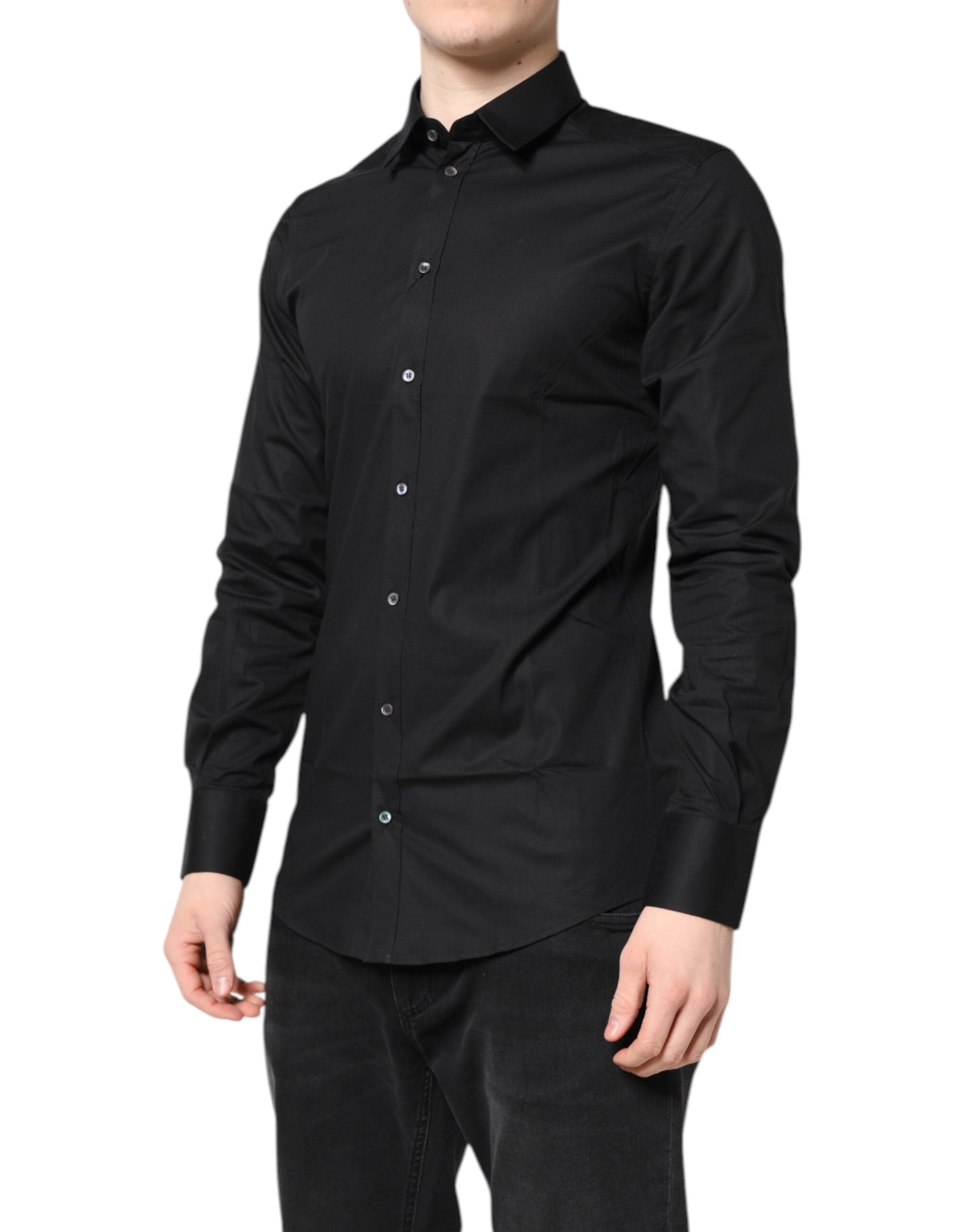 Black GOLD Cotton Long Sleeves Dress Shirt - ventzia