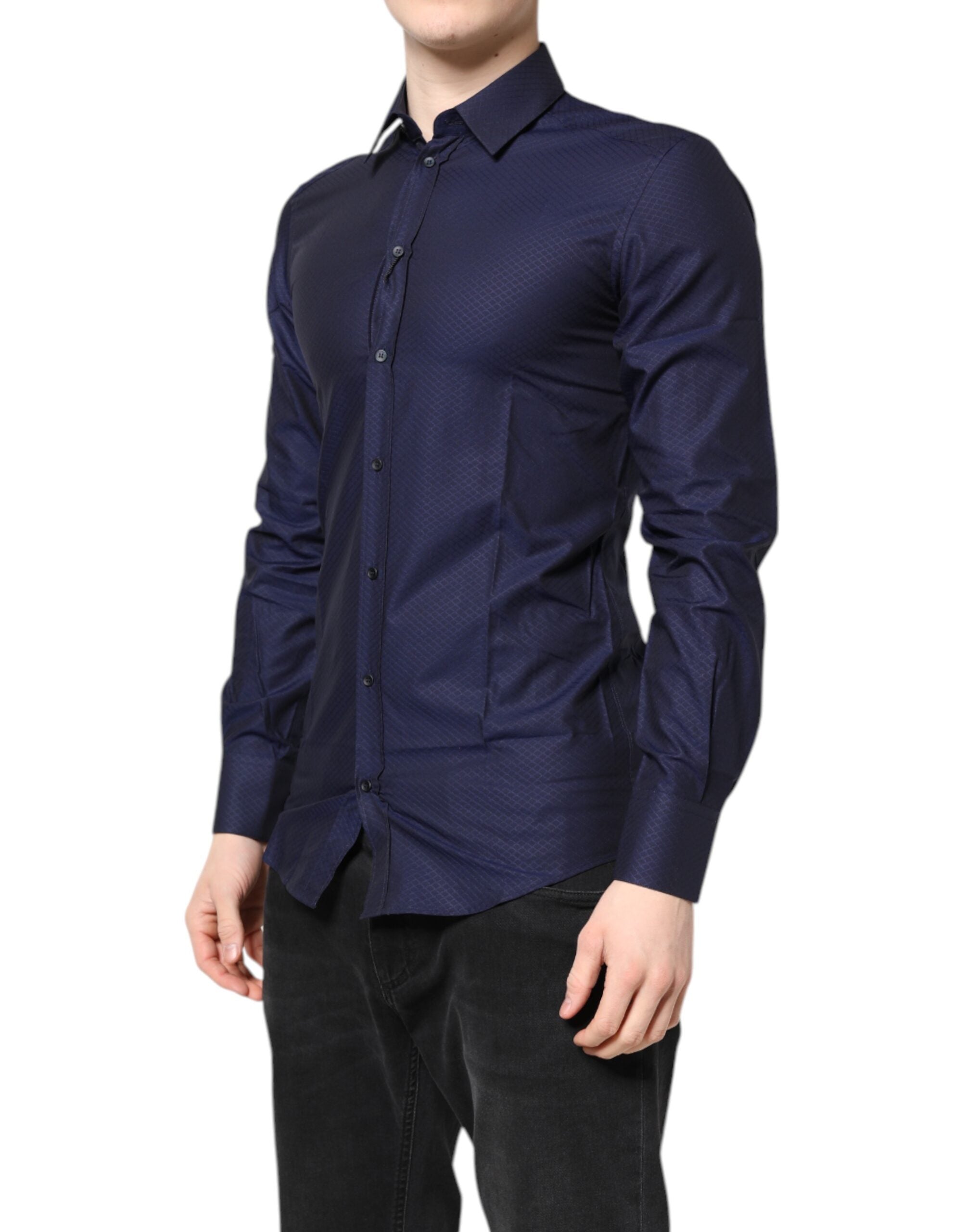 Blue GOLD Cotton Long Sleeves Men Dress Shirt - ventzia