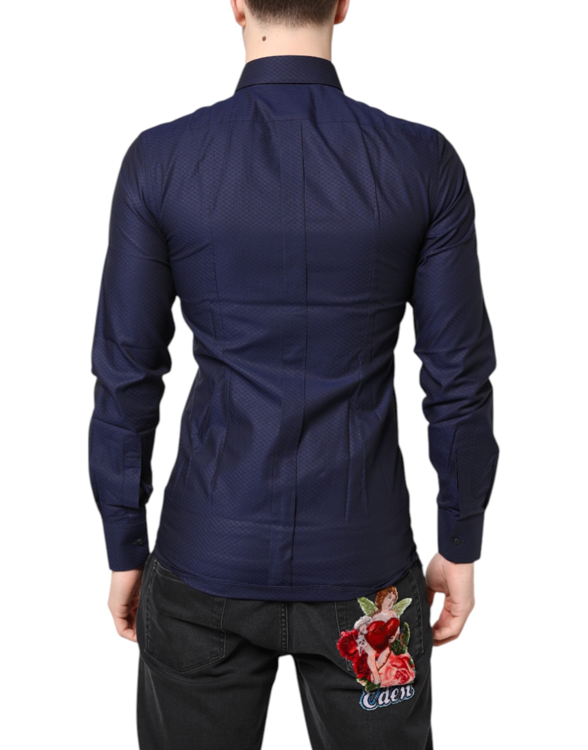 Blue GOLD Cotton Long Sleeves Men Dress Shirt - ventzia