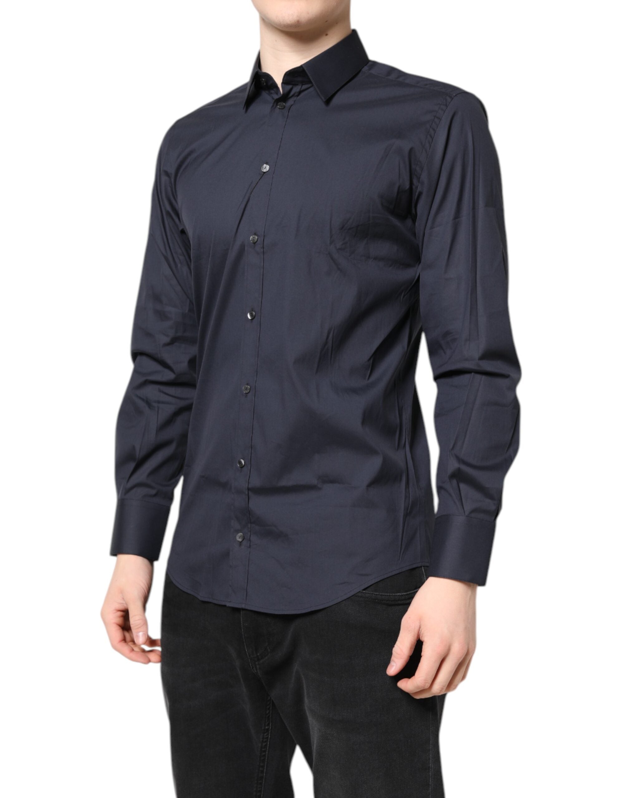 Dark Blue MARTINI Cotton Dress Formal Shirt - ventzia