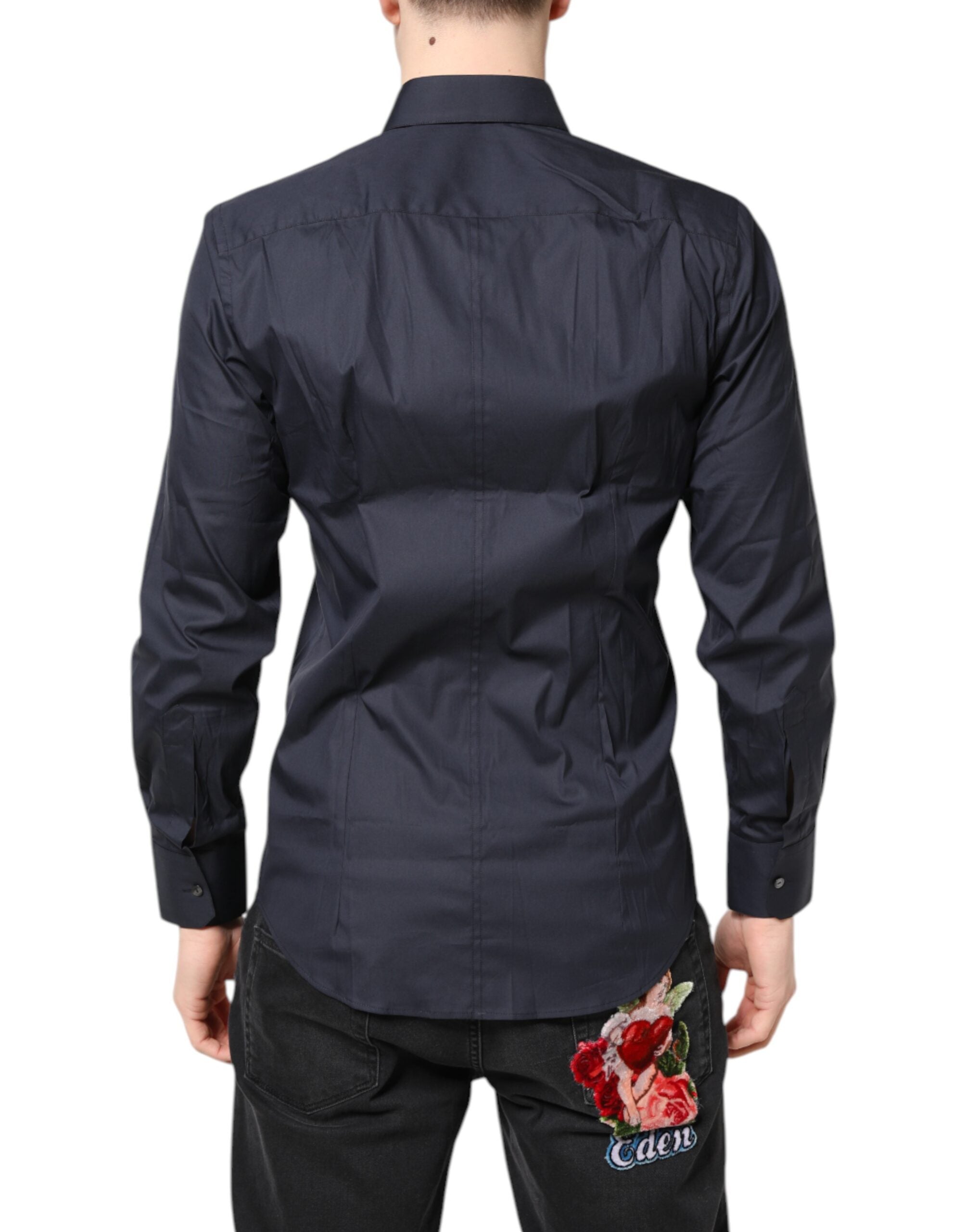 Dark Blue MARTINI Cotton Dress Formal Shirt - ventzia