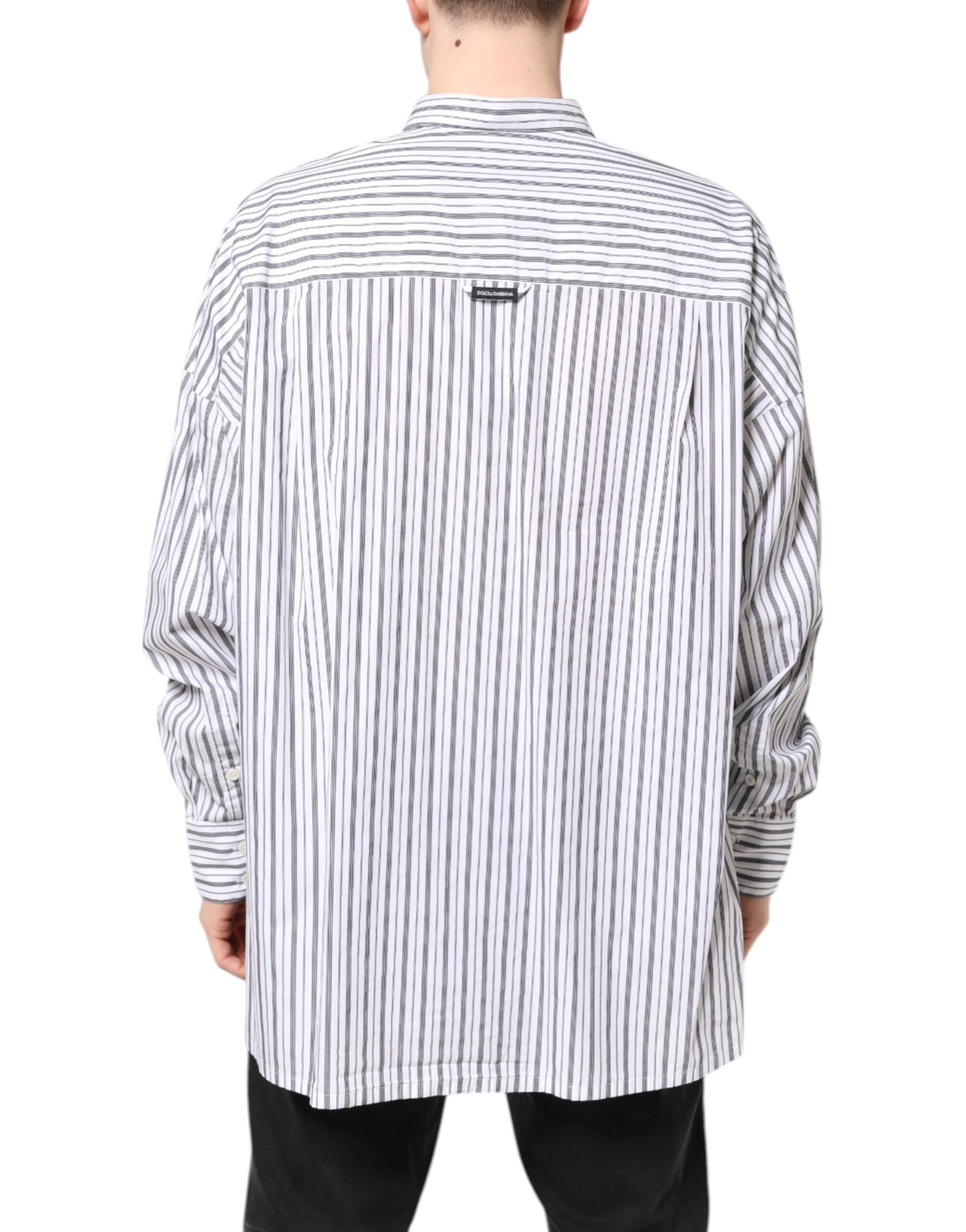 White Black Stripe Button Down Casual Shirt - ventzia
