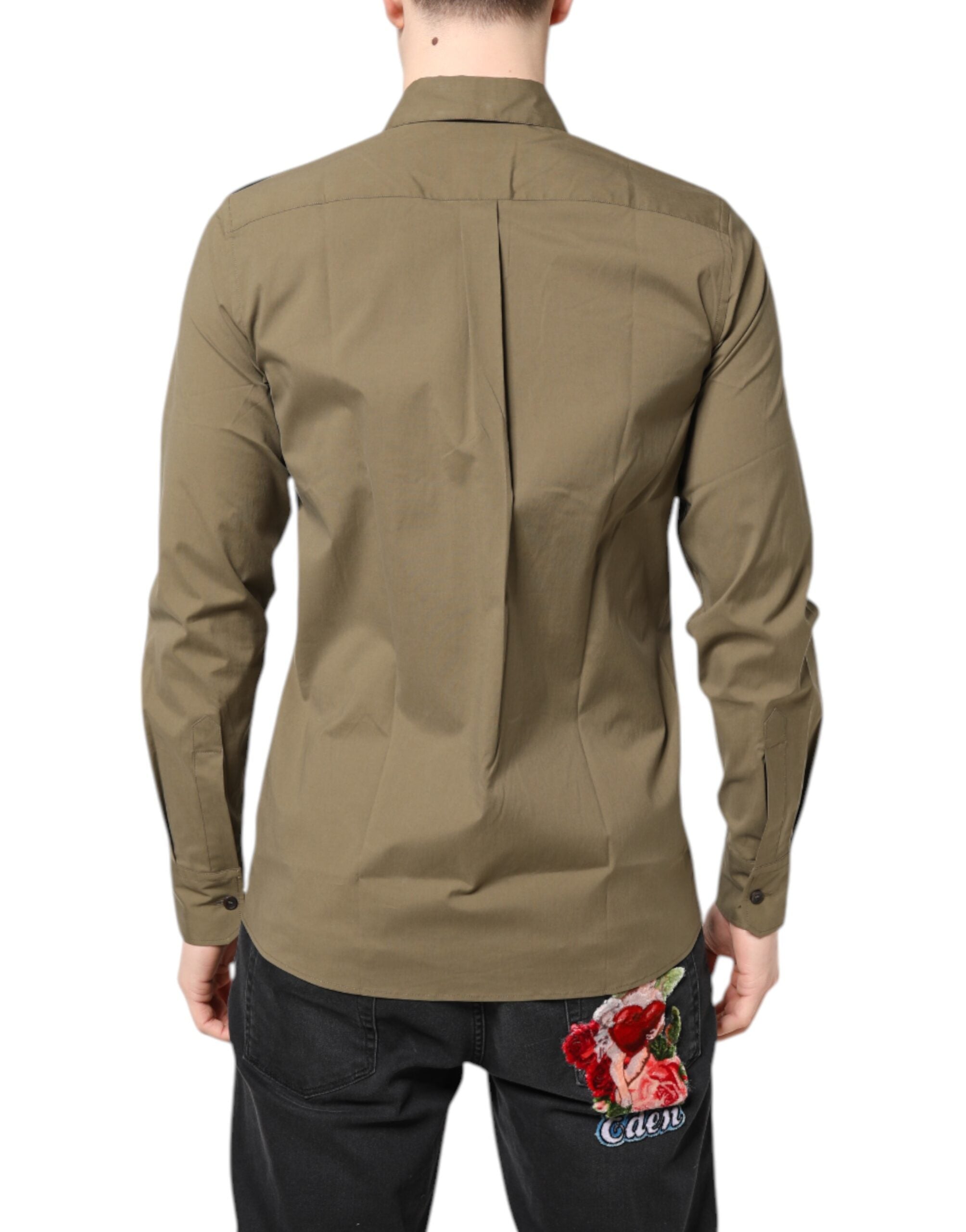 Brown Cotton Stretch Casual Long Sleeves Shirt - ventzia