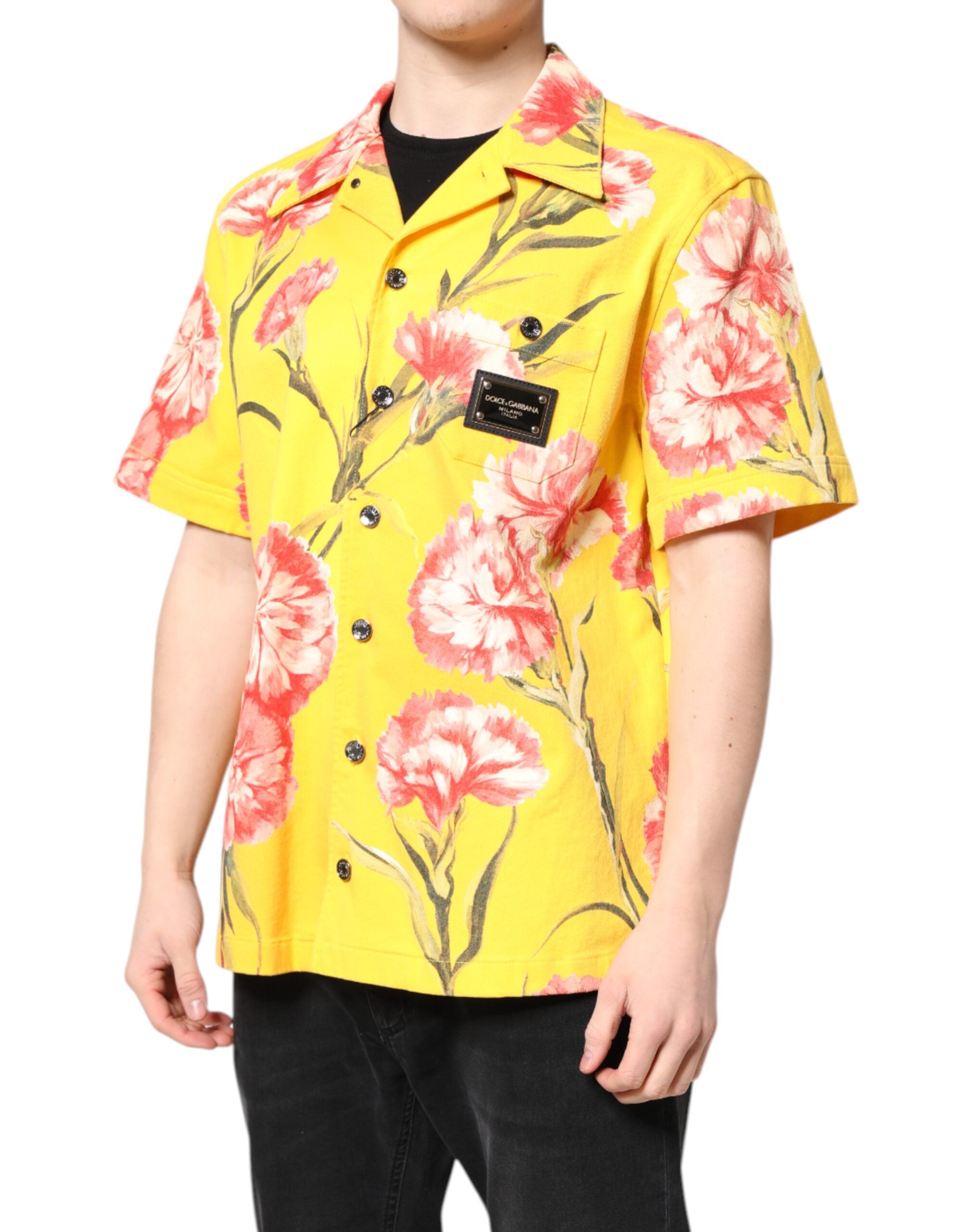 Yellow Floral Men Button Down Casual Shirt - ventzia