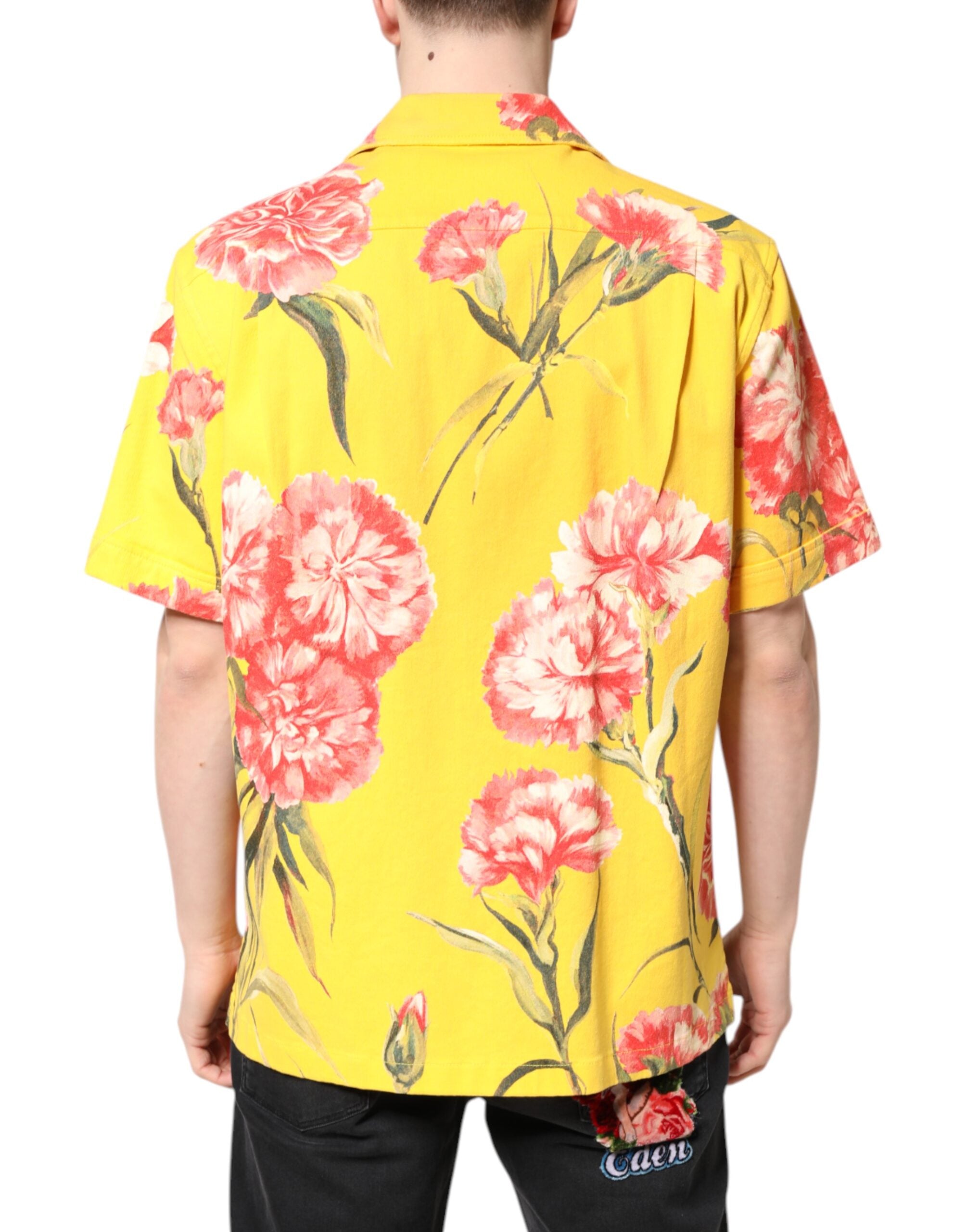 Yellow Floral Men Button Down Casual Shirt - ventzia