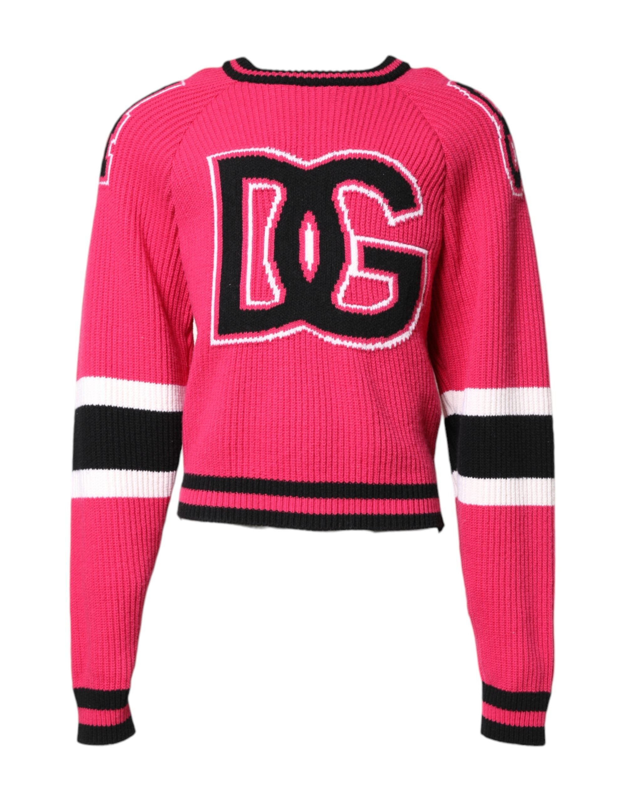 Pink Cotton Logo Print Knit Pullover Sweater - ventzia
