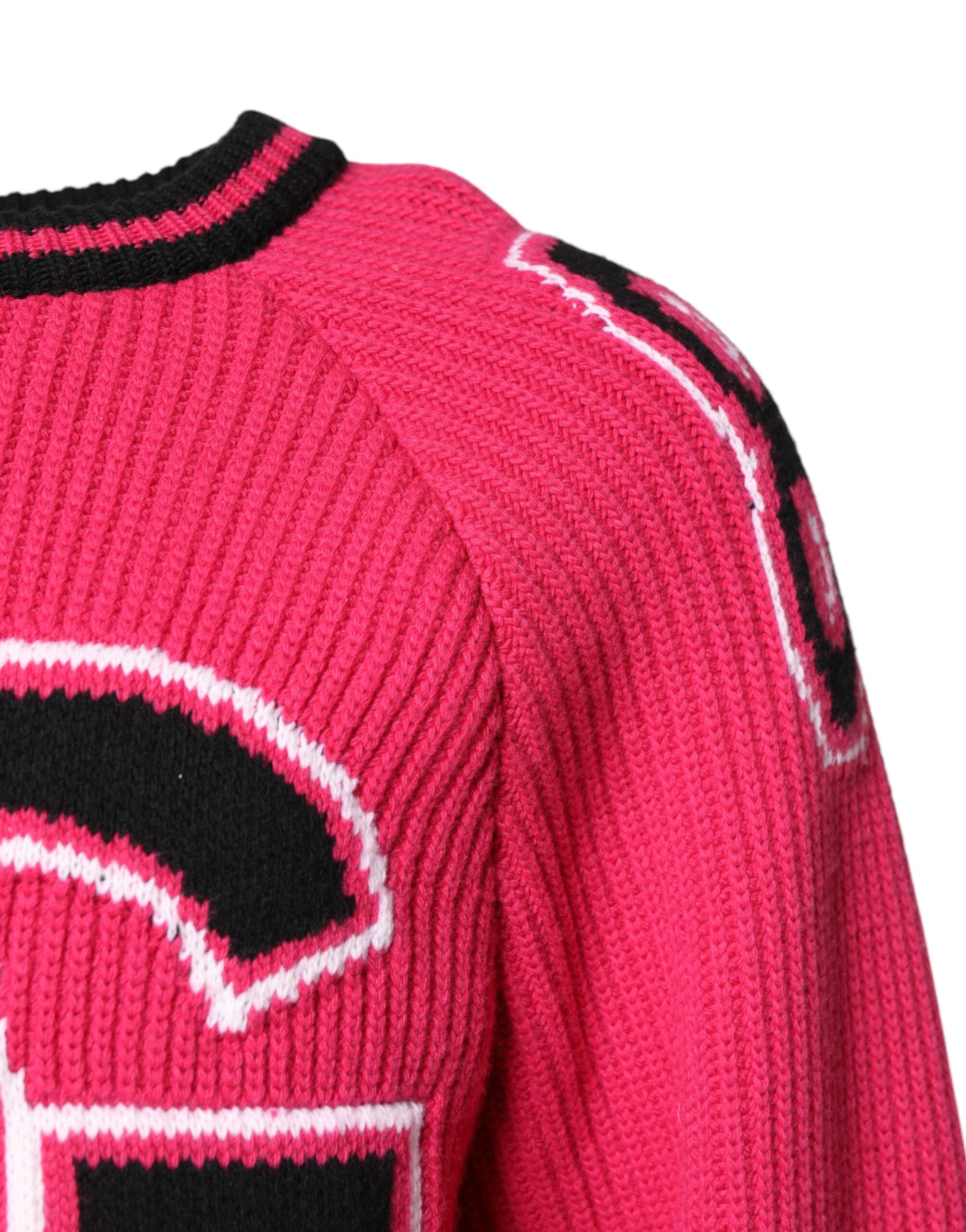 Pink Cotton Logo Print Knit Pullover Sweater - ventzia