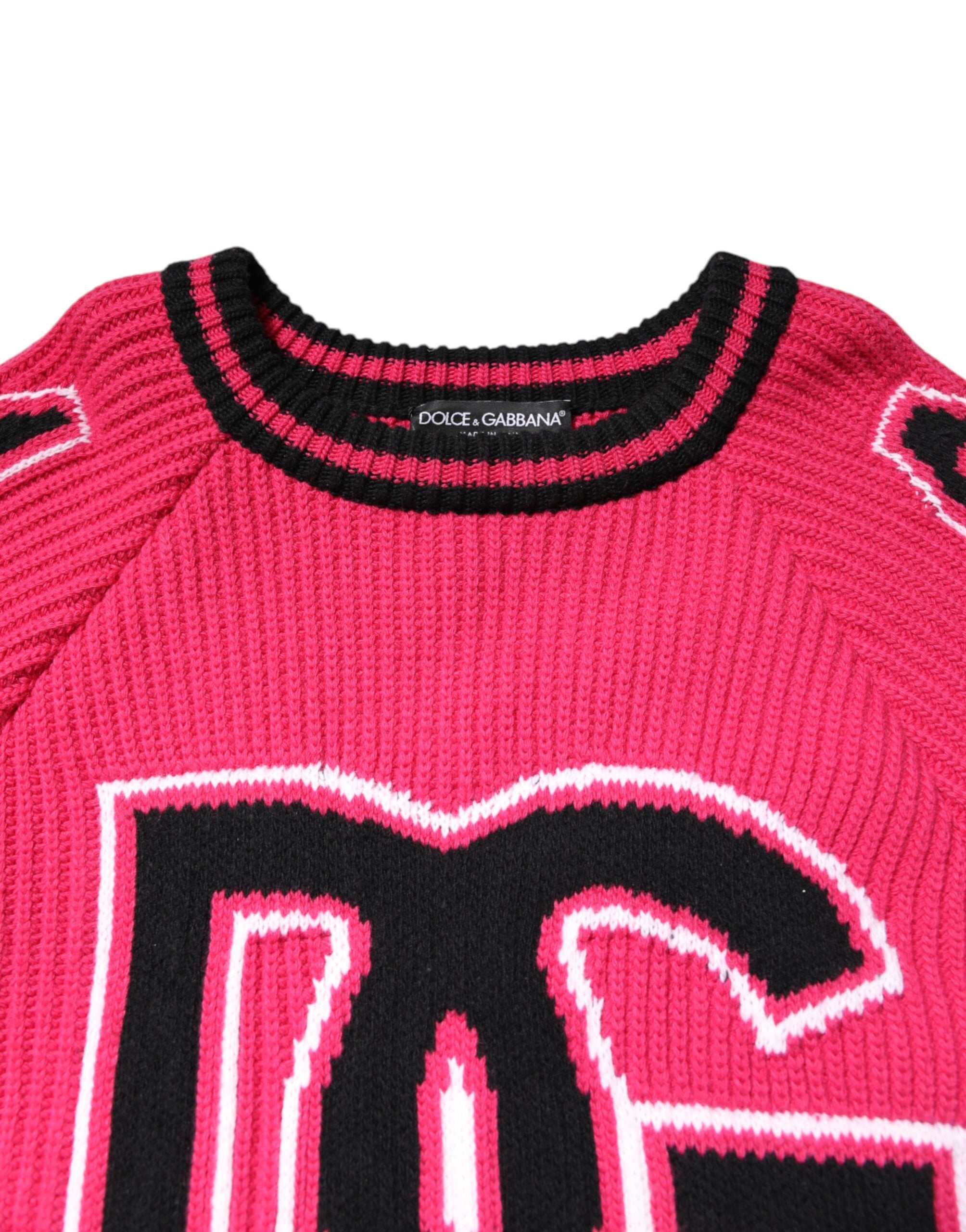 Pink Cotton Logo Print Knit Pullover Sweater - ventzia