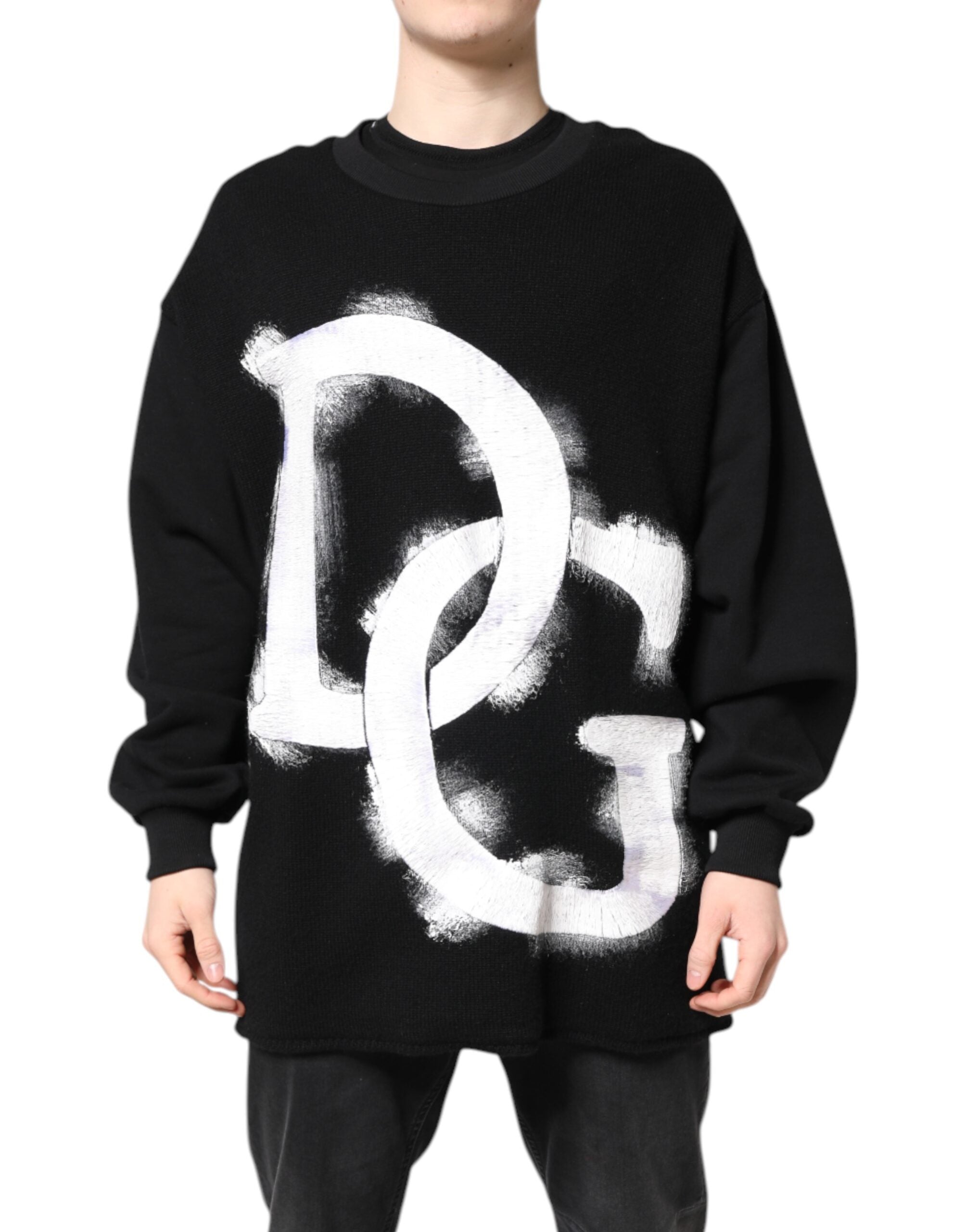 Black Cotton Logo Print Men Pullover Sweater - ventzia