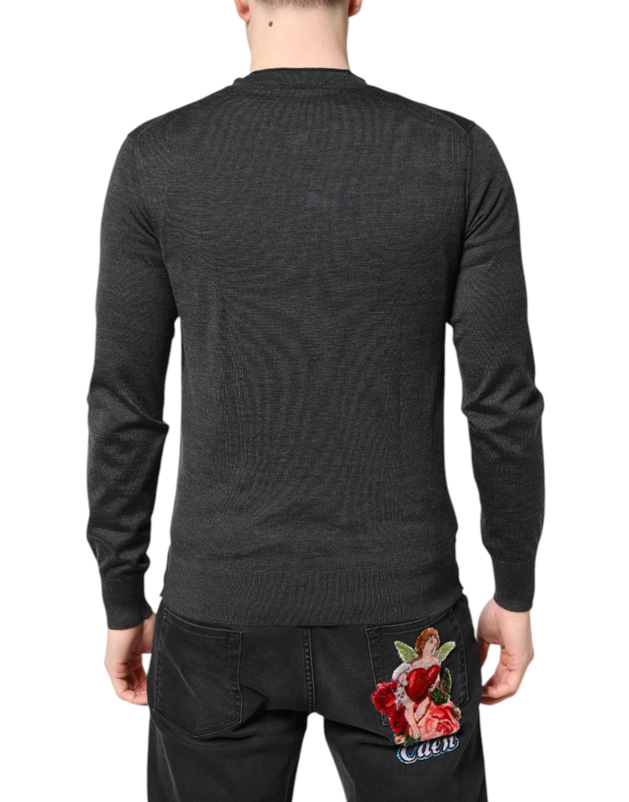 Gray Embroidery Knit Men Pullover Sweater - ventzia