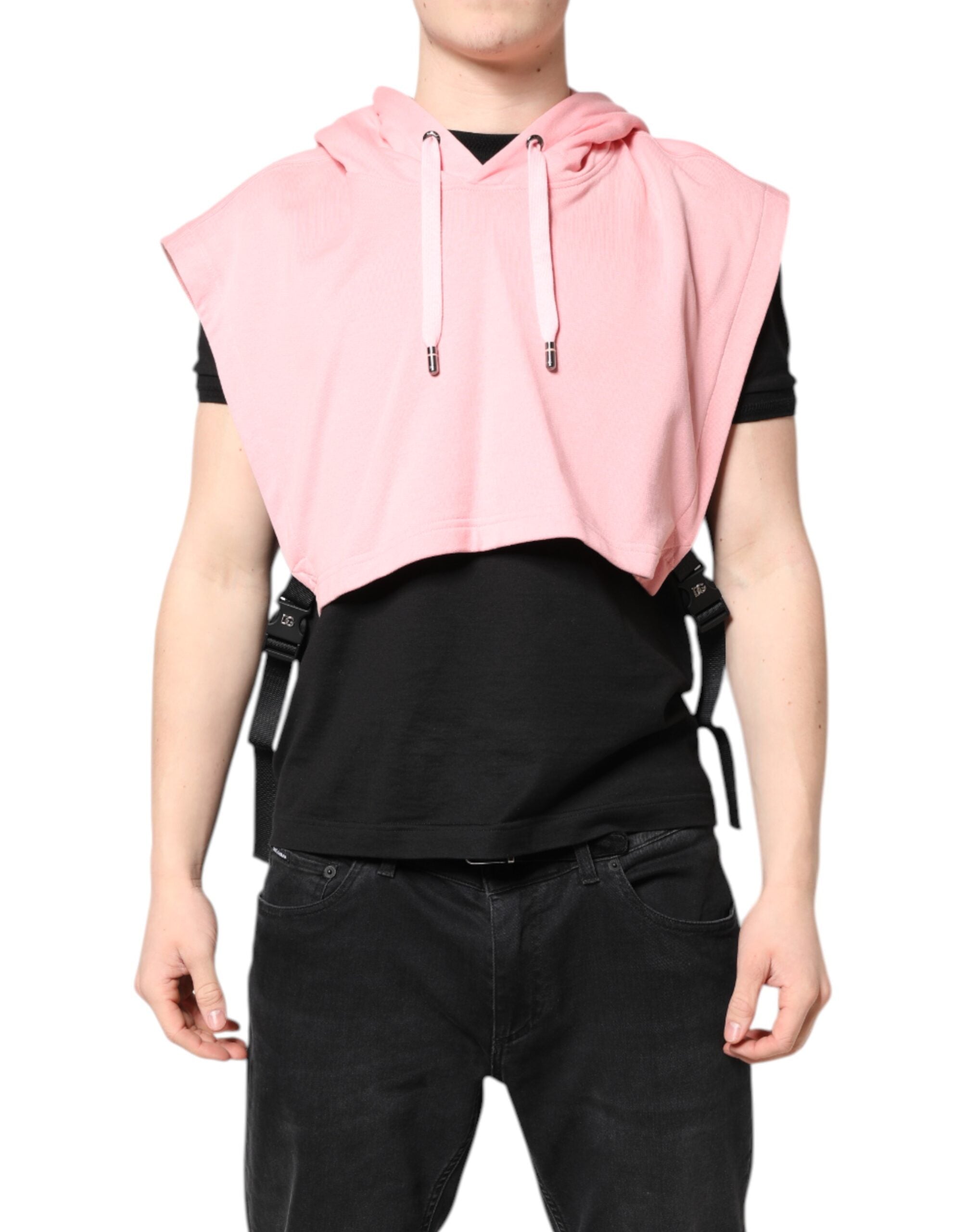 Pink Cotton Hooded Men Sportswear Vest Sweater - ventzia