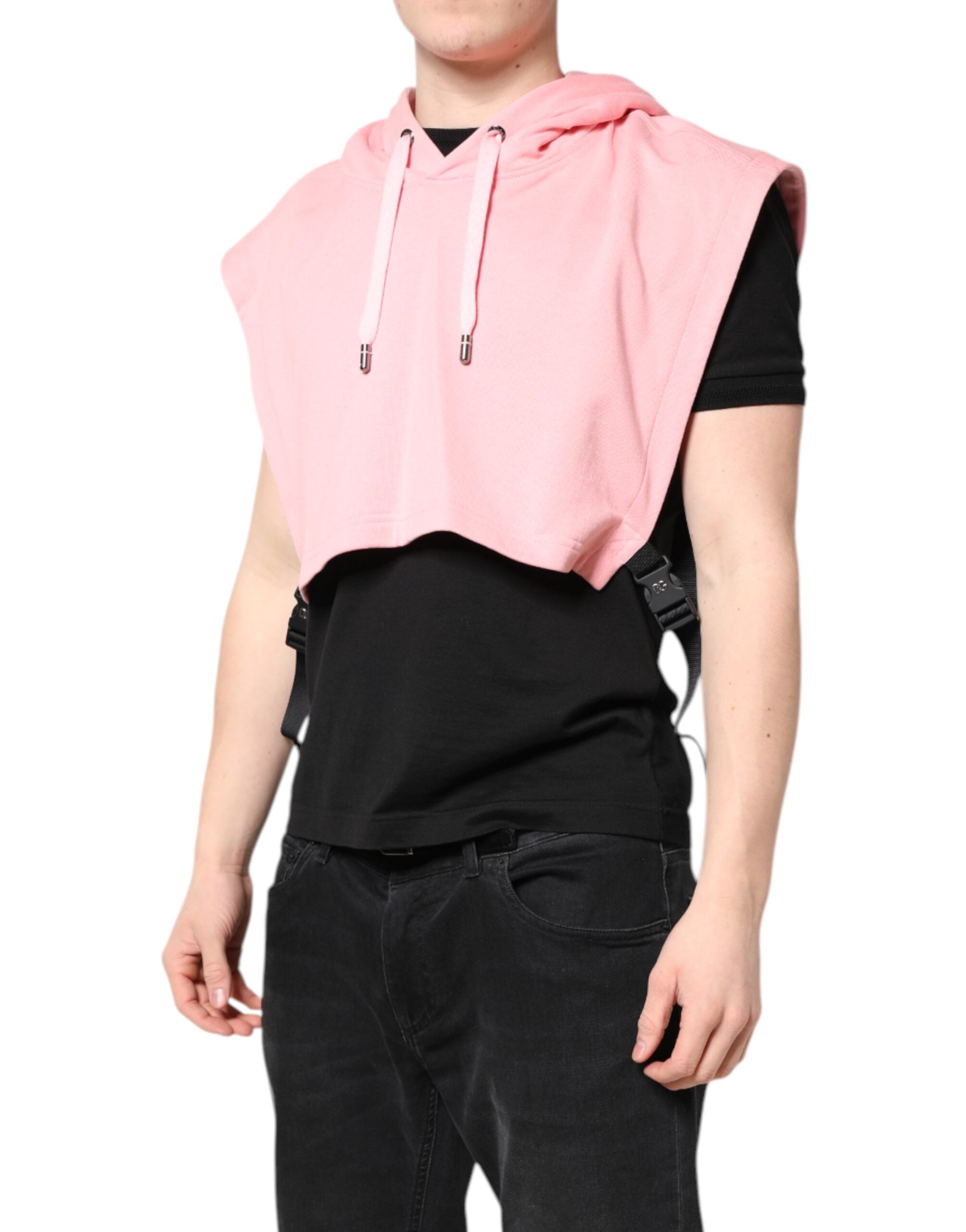 Pink Cotton Hooded Men Sportswear Vest Sweater - ventzia