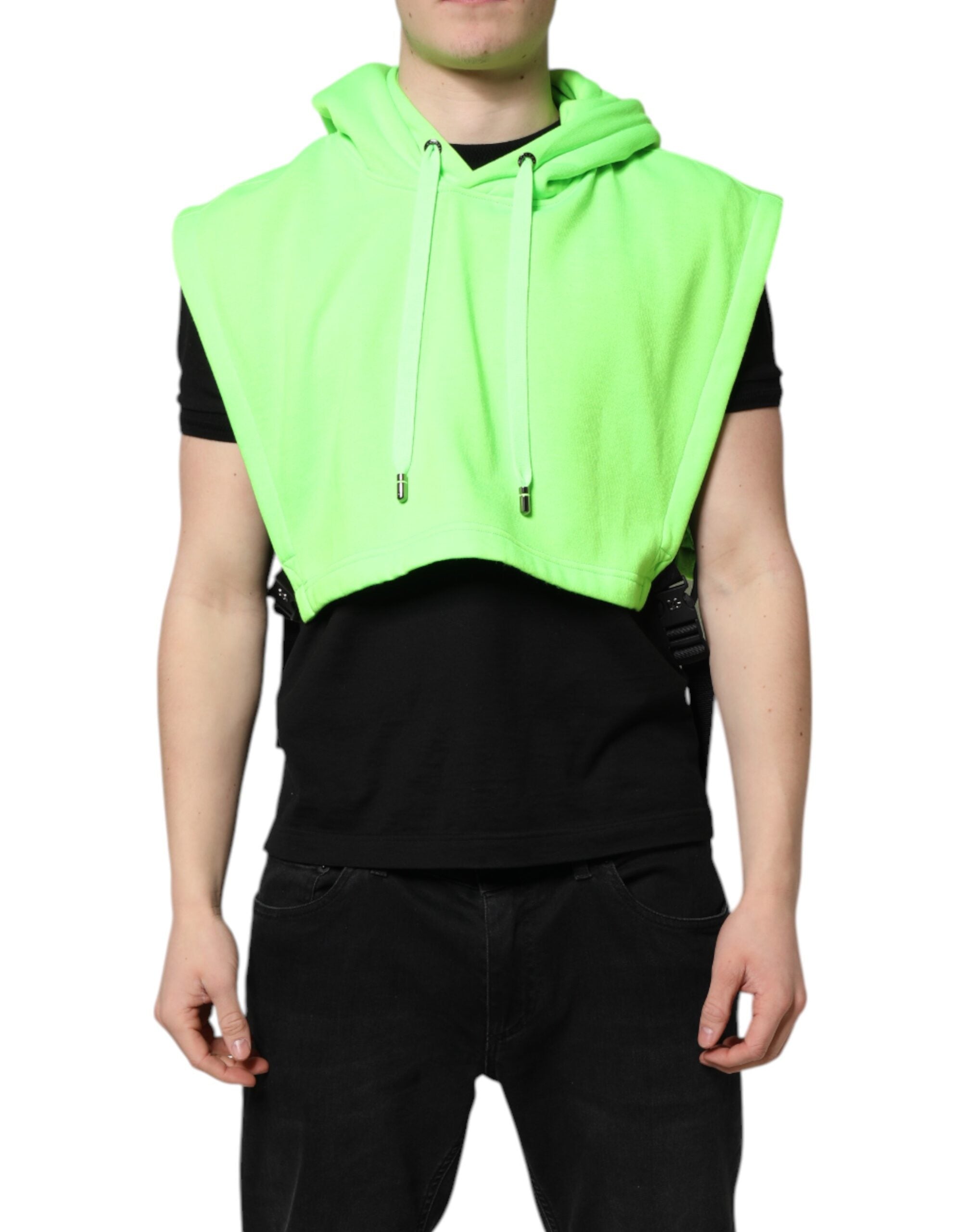 Green Polyester Hooded Sportswear Vest Sweater - ventzia
