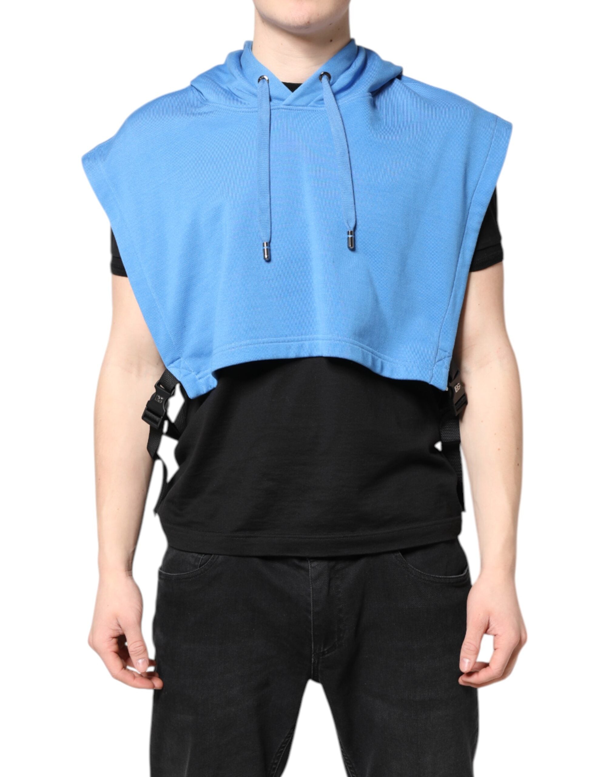 Blue Cotton Hooded Men Sportswear Vest Sweater - ventzia