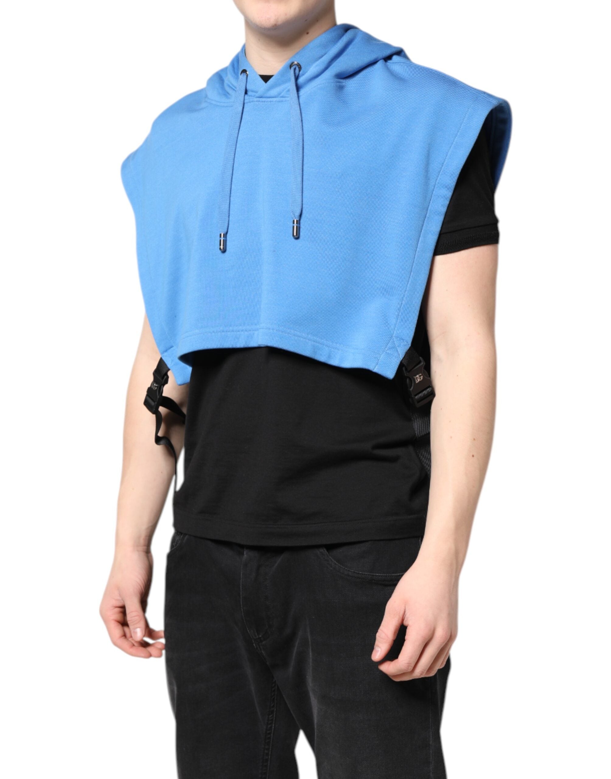 Blue Cotton Hooded Men Sportswear Vest Sweater - ventzia
