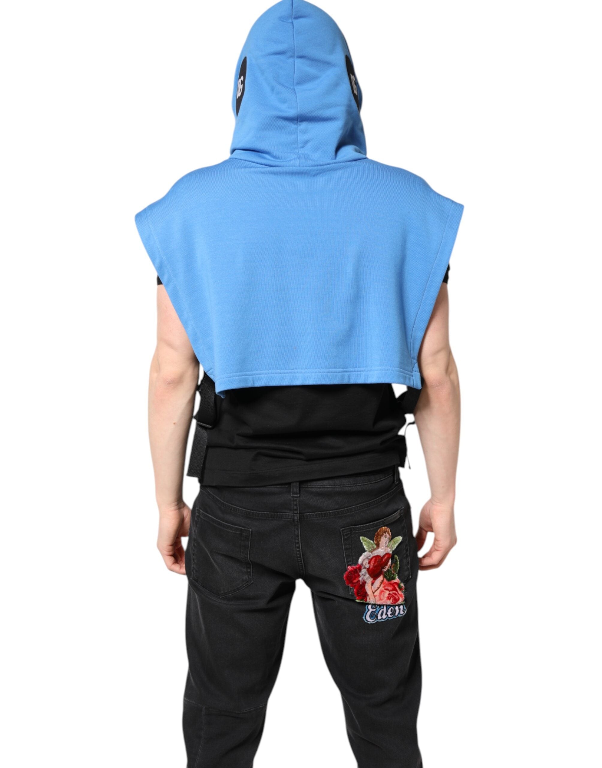 Blue Cotton Hooded Men Sportswear Vest Sweater - ventzia