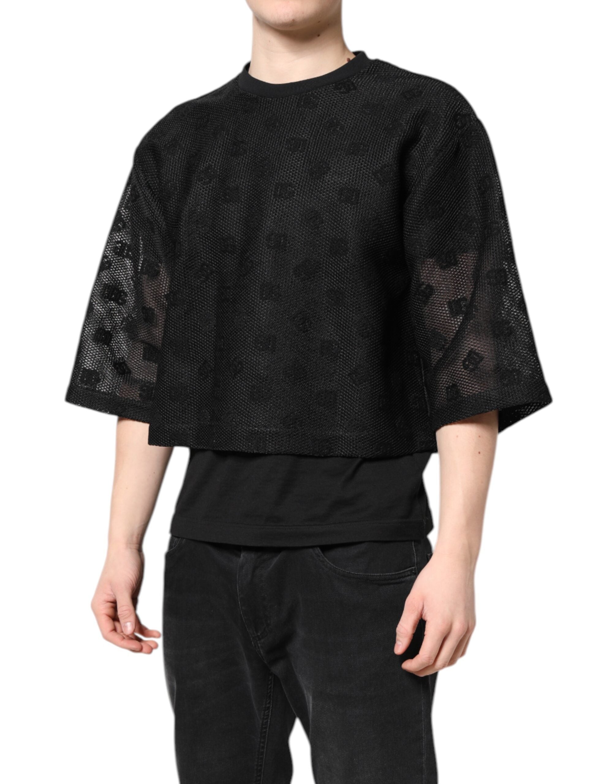 Black See Through Logo Short Sleeves T-shirt - ventzia