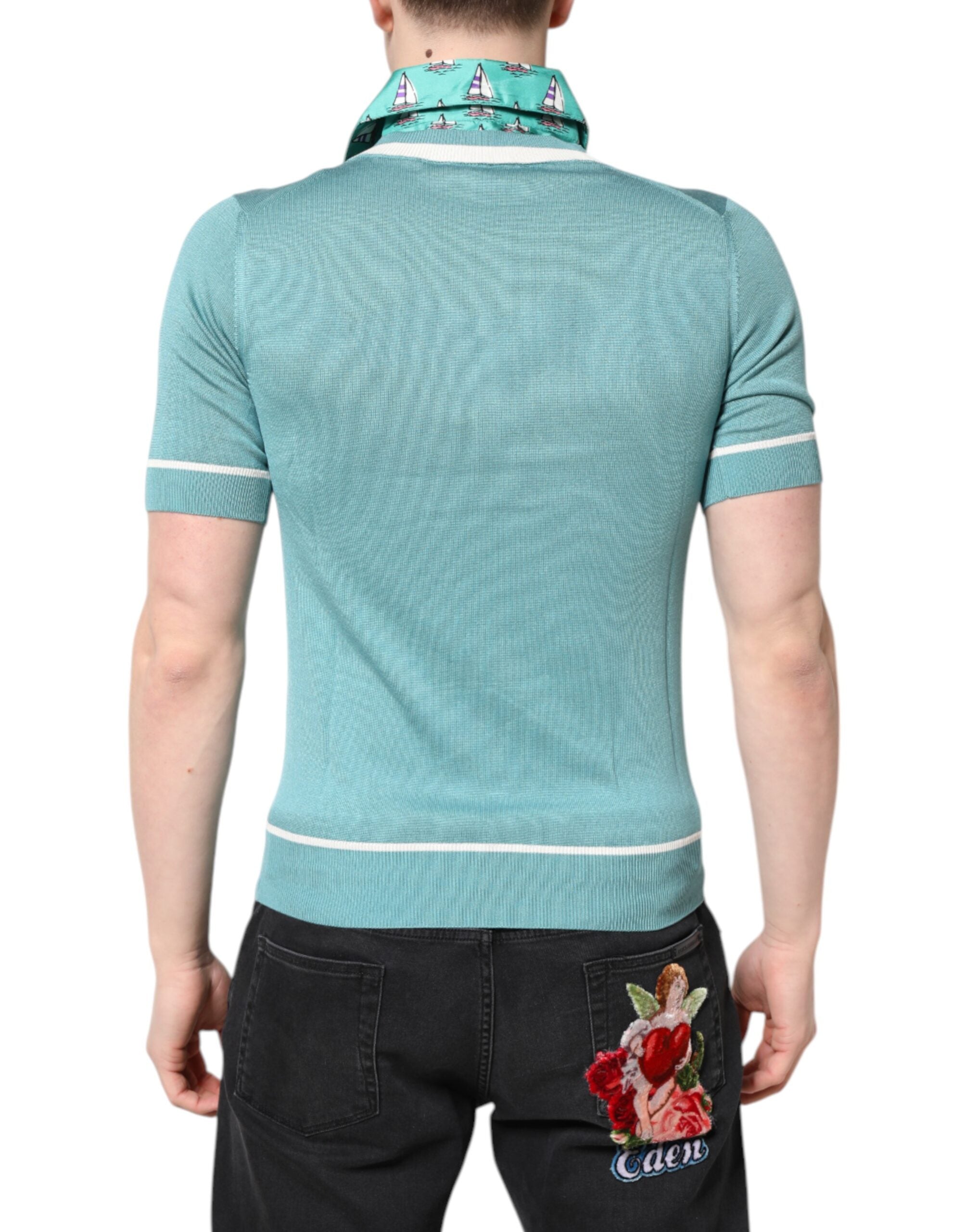 Green Printed Collared Short Sleeve T-shirt - ventzia
