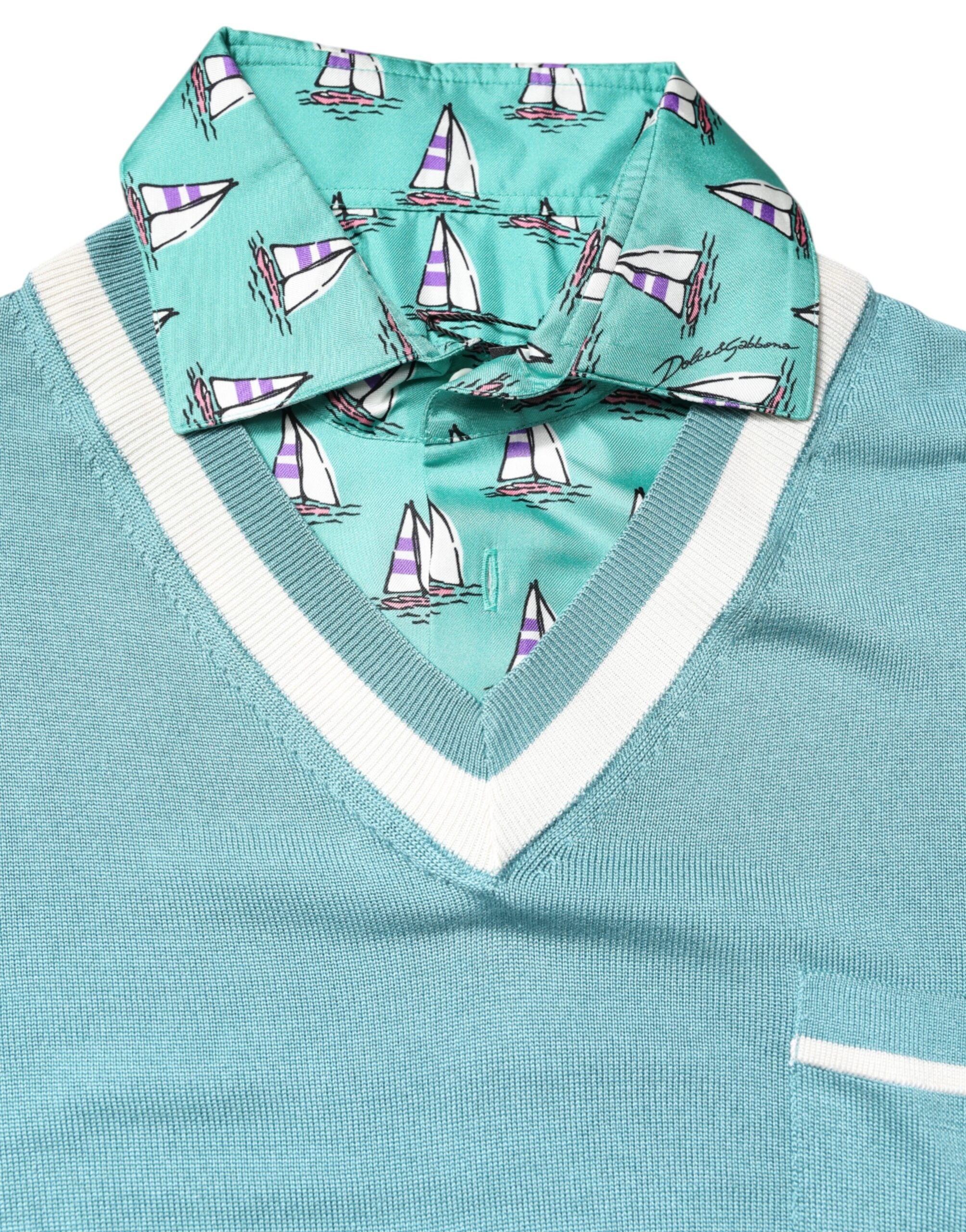 Green Printed Collared Short Sleeve T-shirt - ventzia