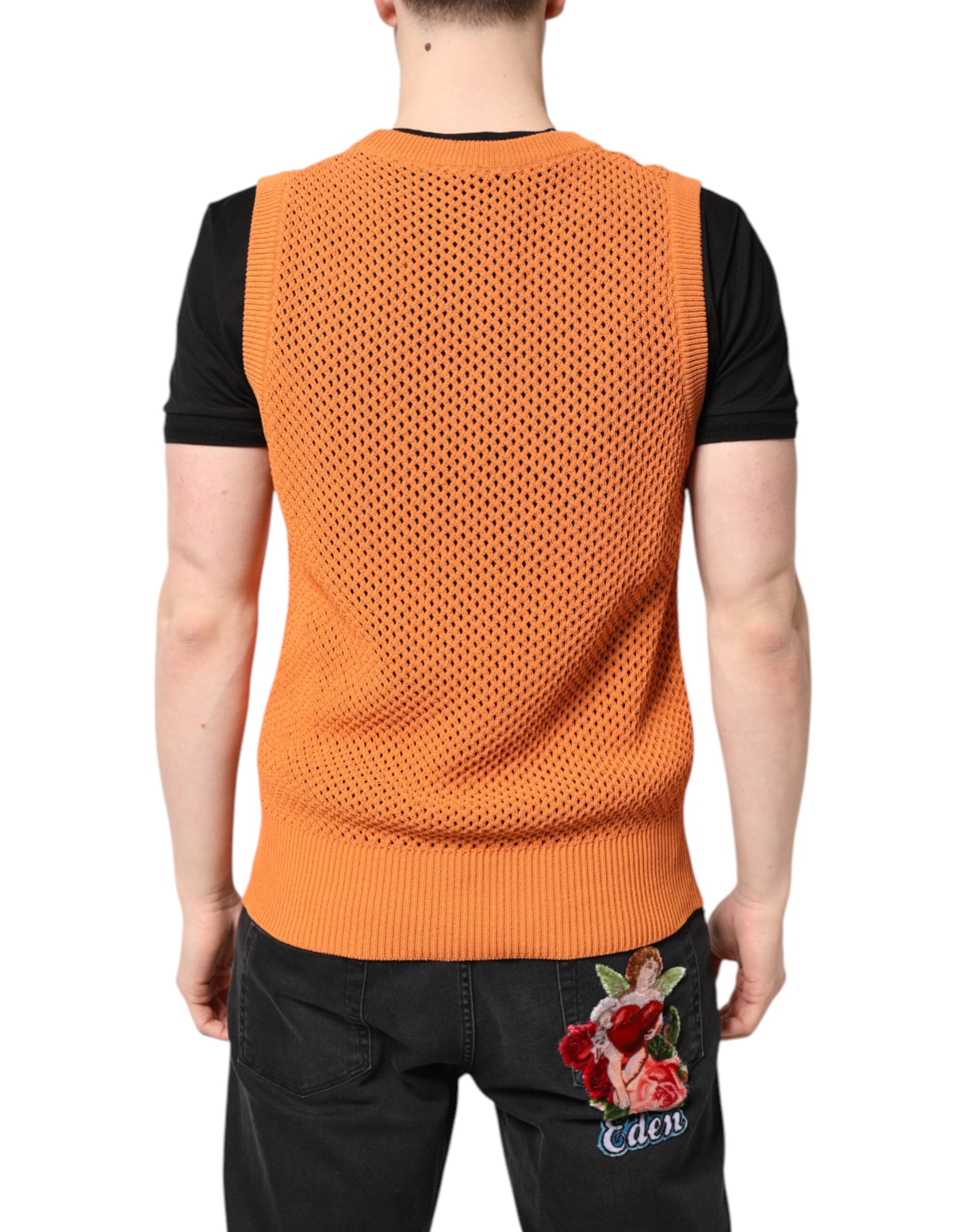 Orange Cashmere Round Neck Sleeveless T-shirt - ventzia
