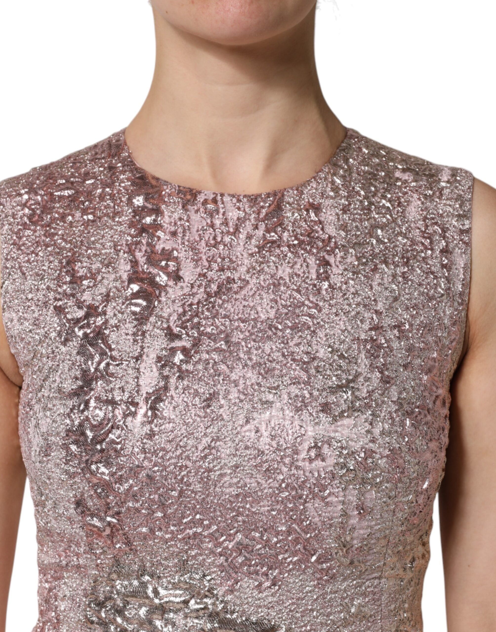 Pink Jacquard Sleeveless Sheath Mini Dress - ventzia