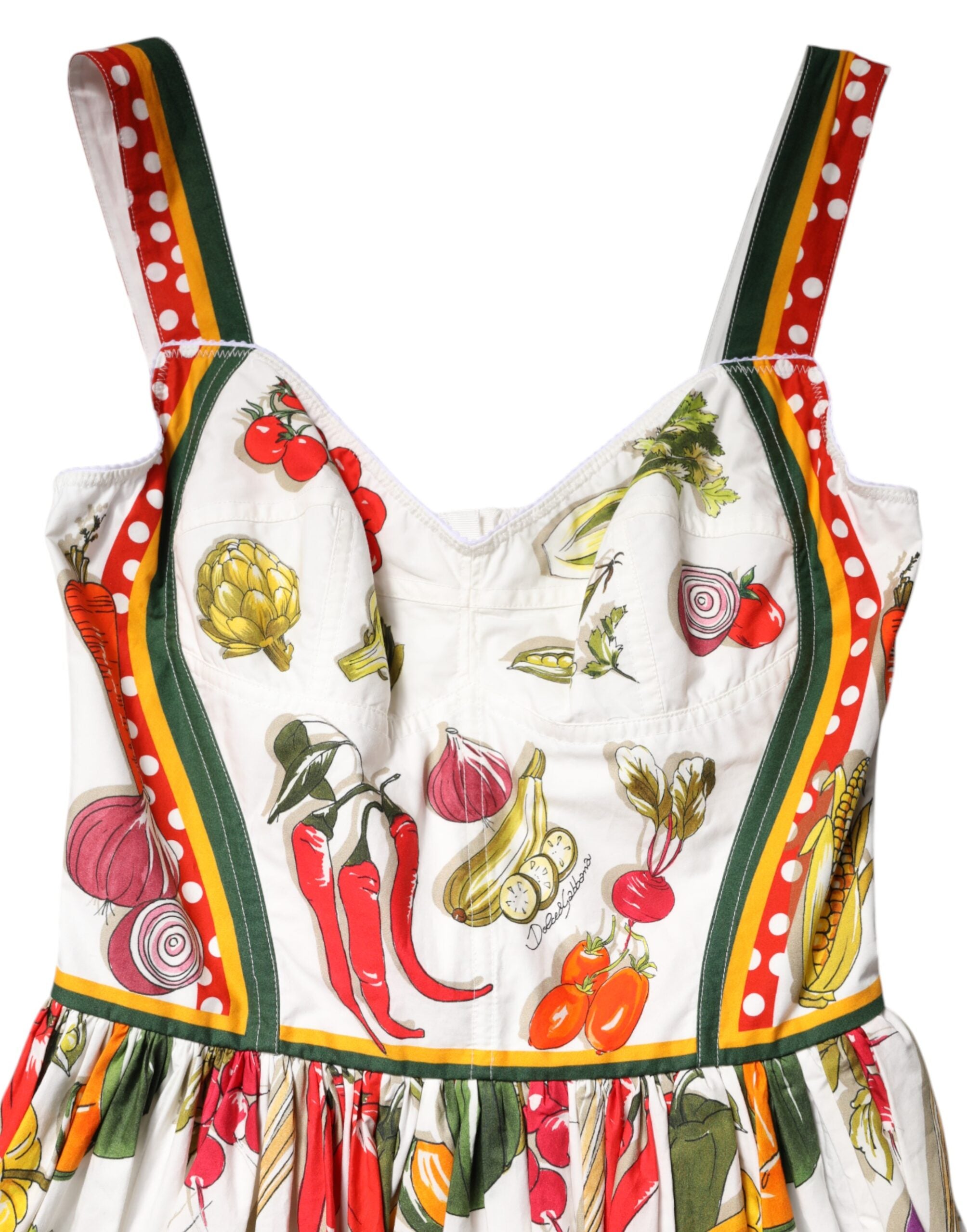 White Vegetables Sleeveless A-line Midi Dress - ventzia