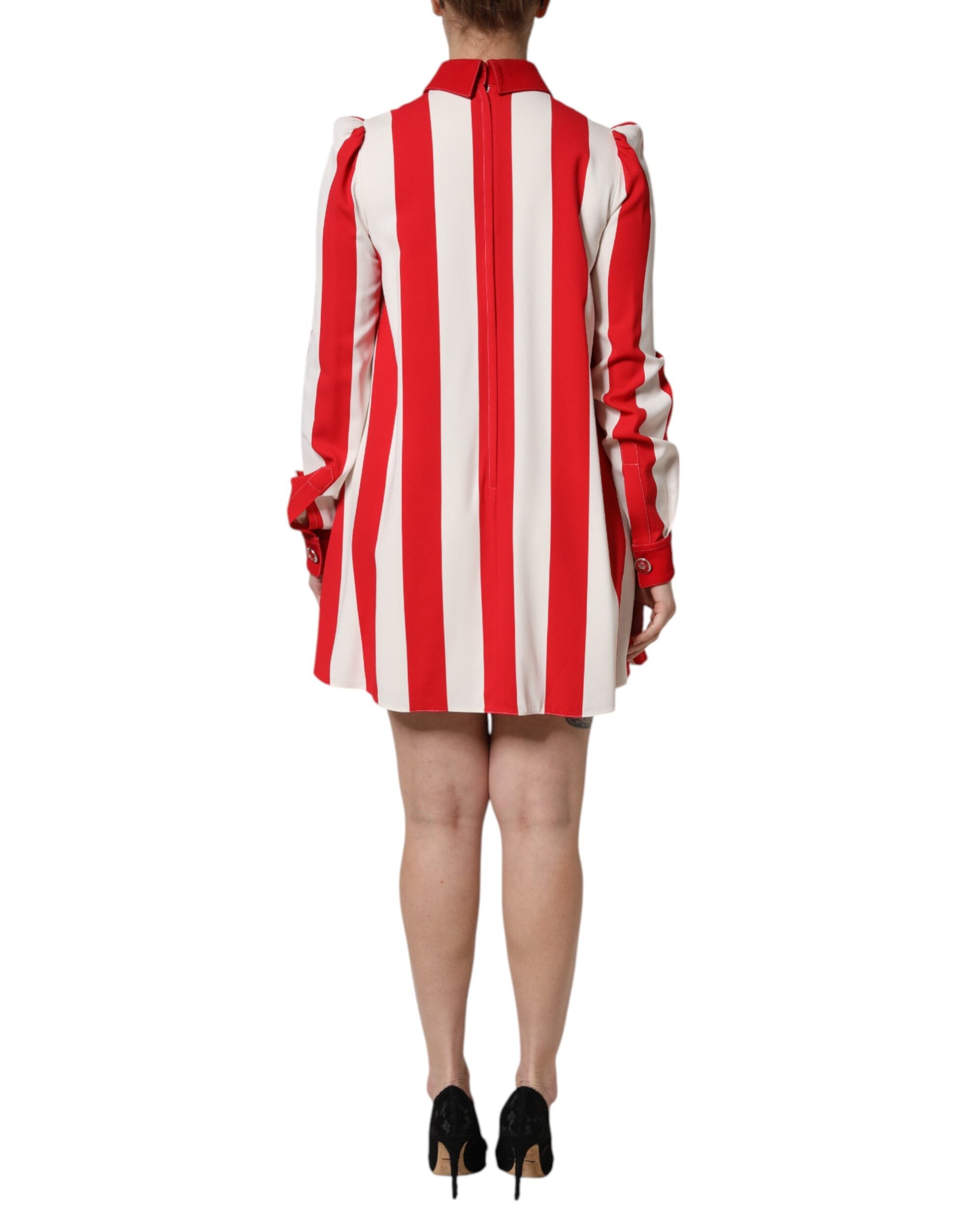White Red Stripes Long Sleeves Mini Dress - ventzia
