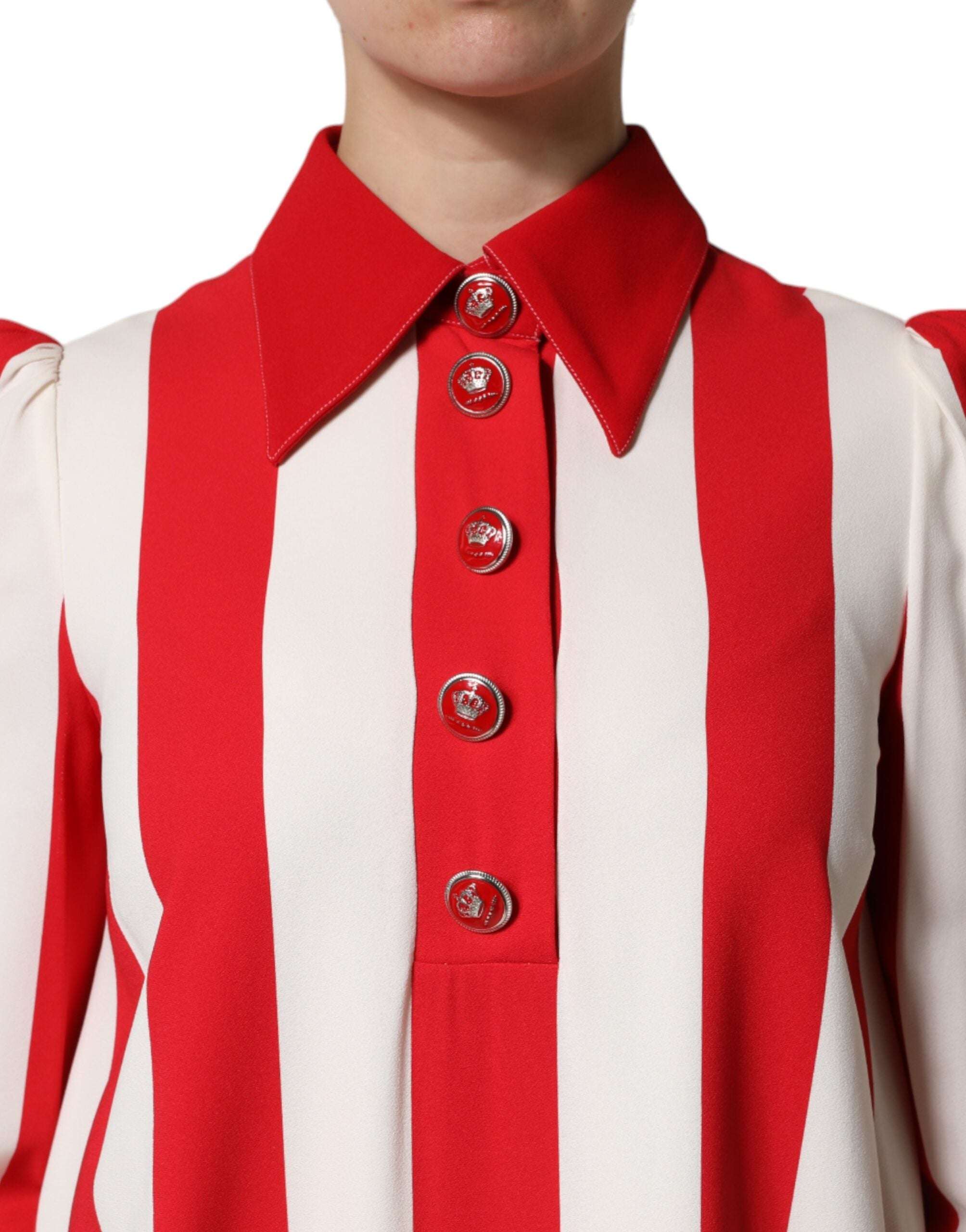 White Red Stripes Long Sleeves Mini Dress - ventzia