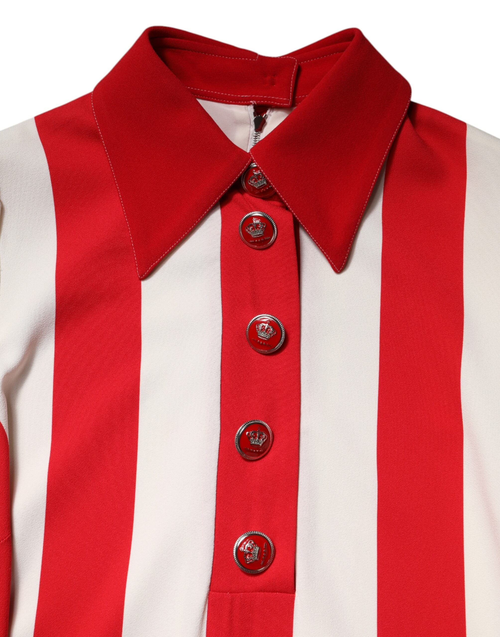 White Red Stripes Long Sleeves Mini Dress - ventzia