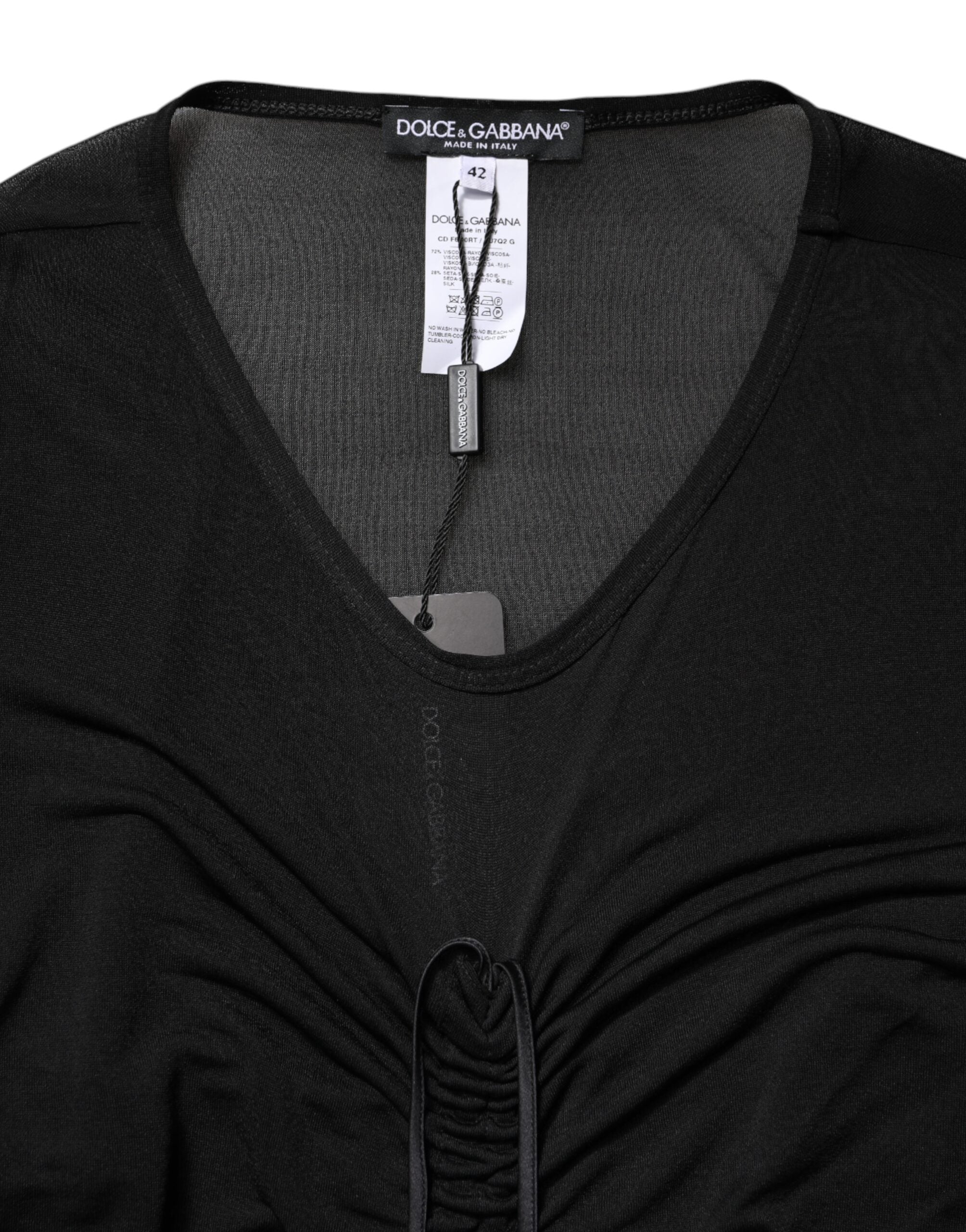 Black Mesh Trim Bodycon Long Sheath Dress - ventzia