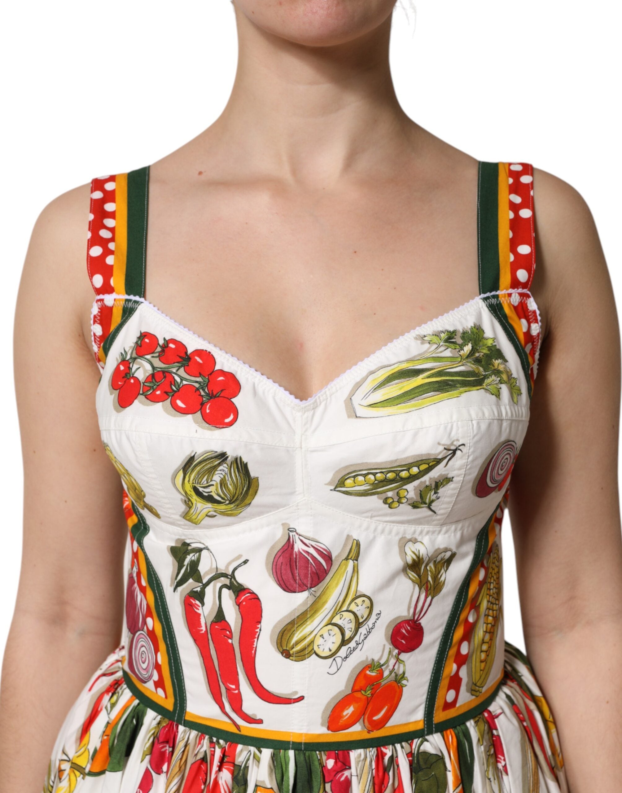 White Vegetables Sleeveless A-line Dress - ventzia