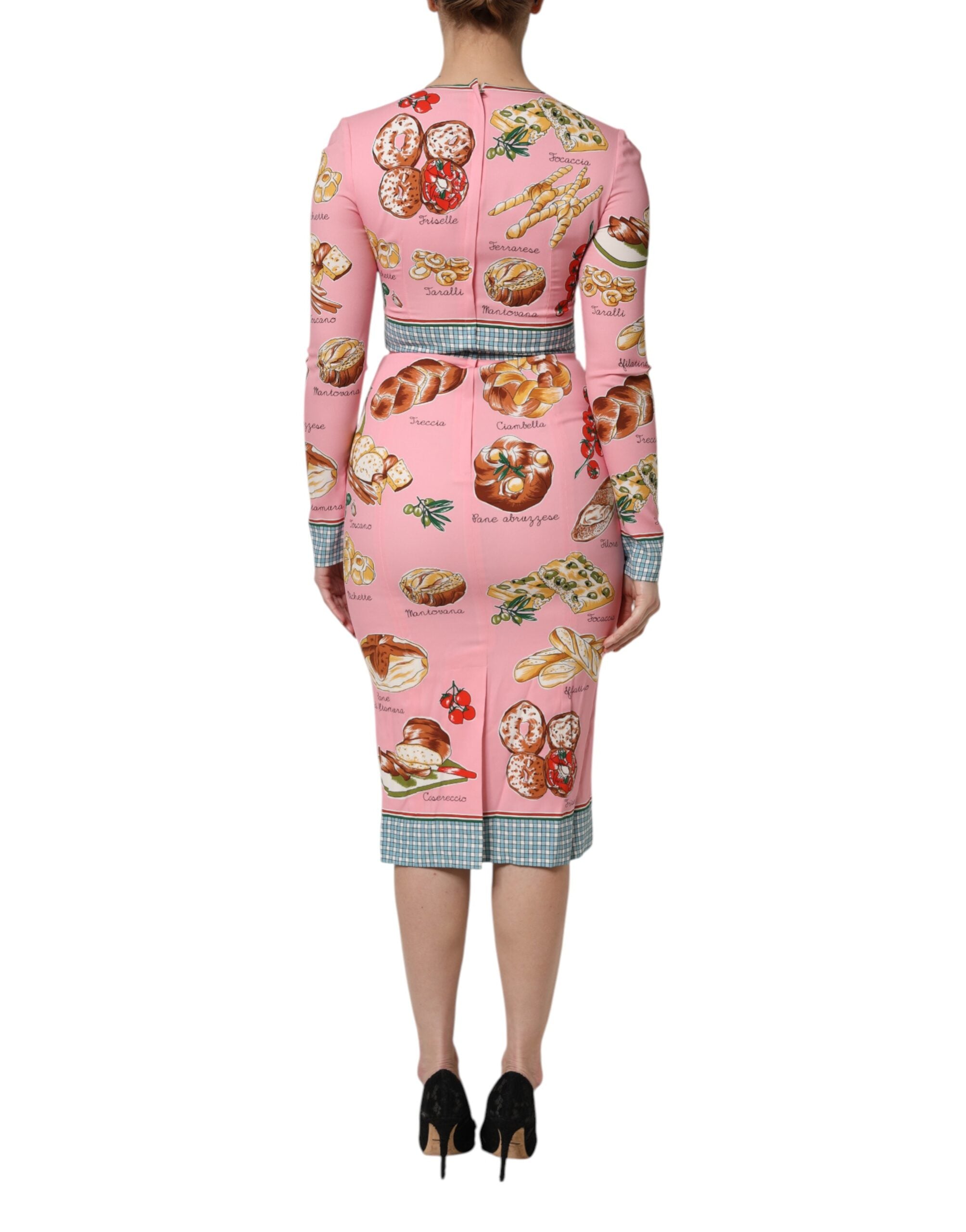 Pink Pastry Print Bodycon Sheath Midi Dress - ventzia