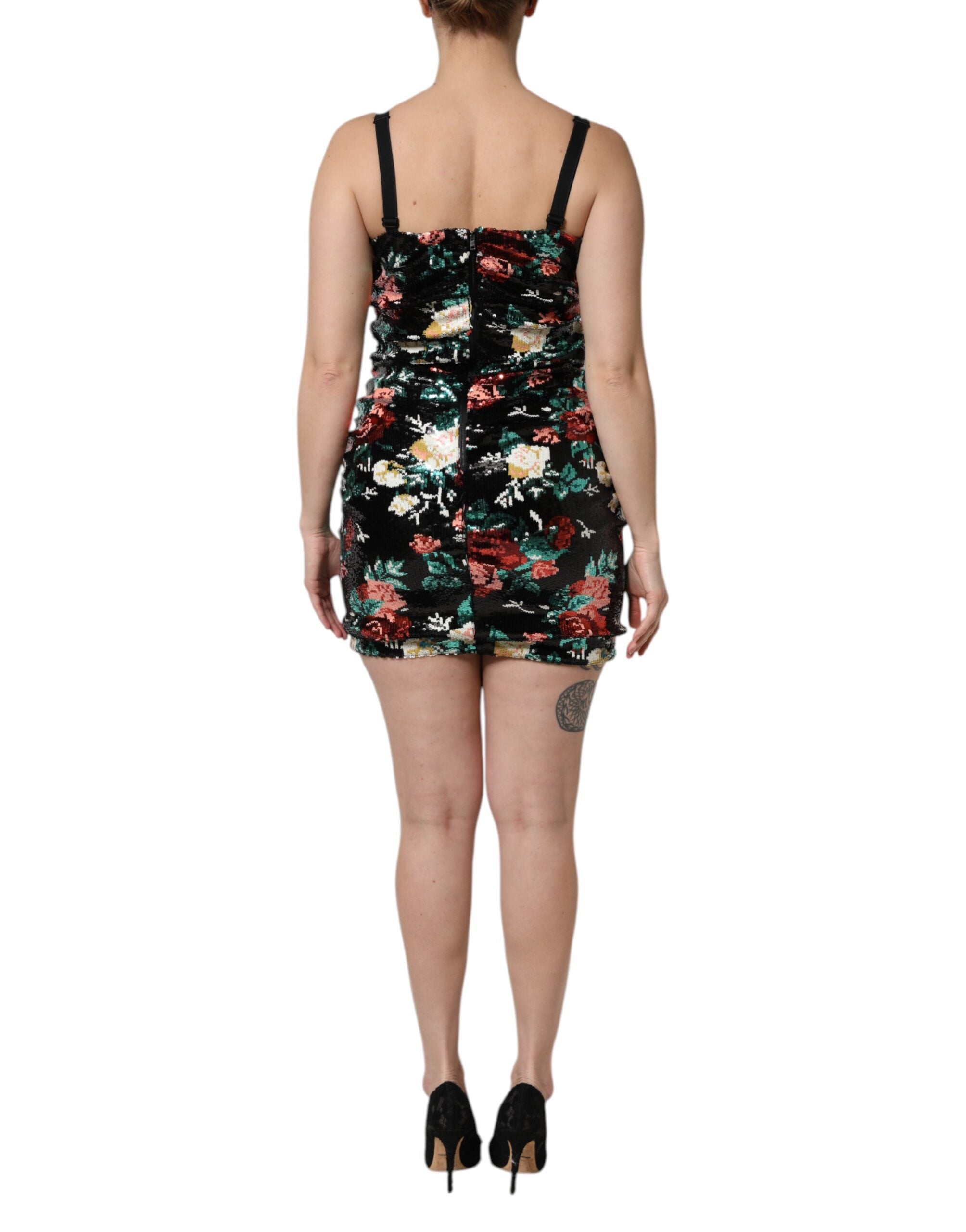 Black Floral Sequin Sleeveless Sheath Dress - ventzia