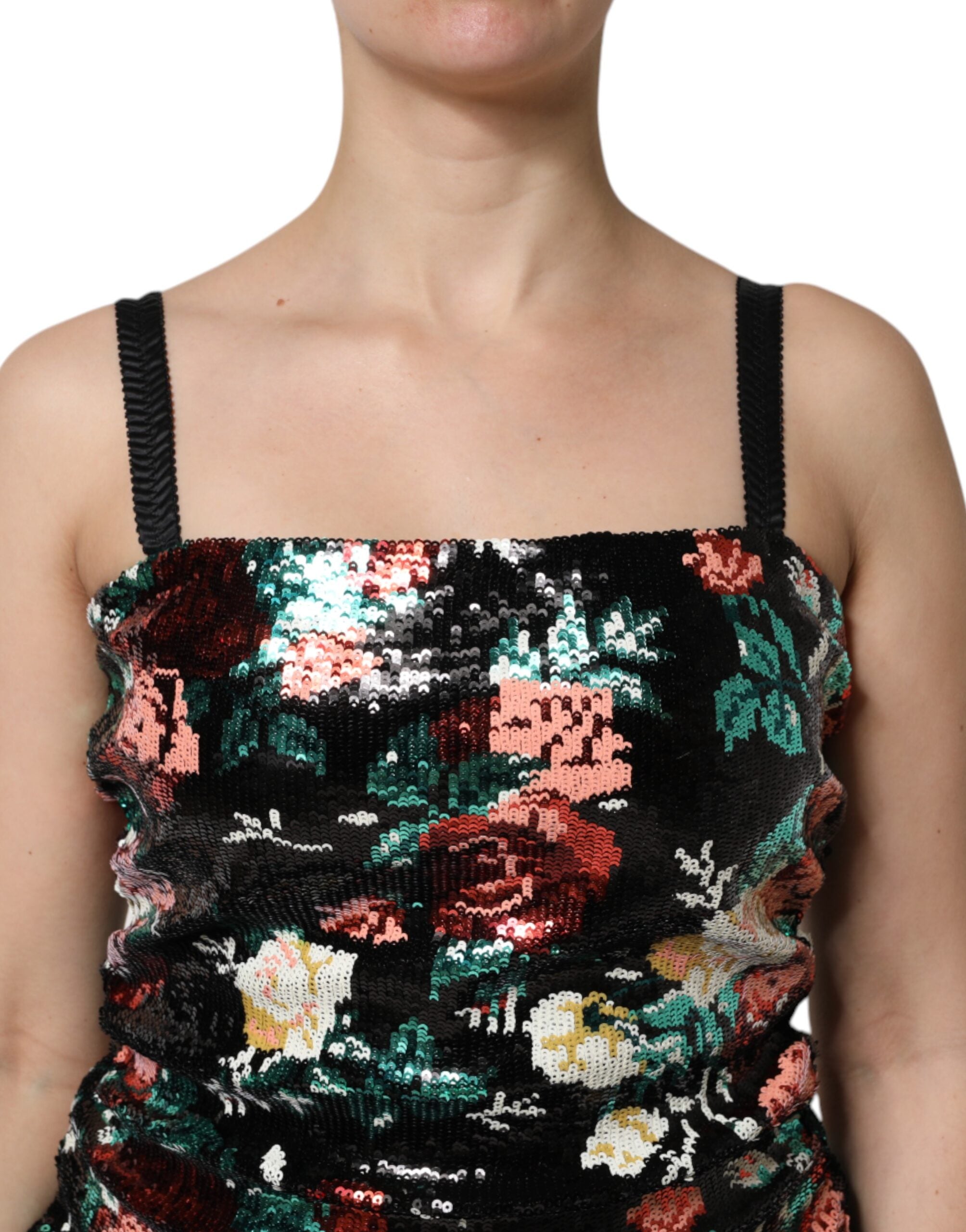 Black Floral Sequin Sleeveless Sheath Dress - ventzia