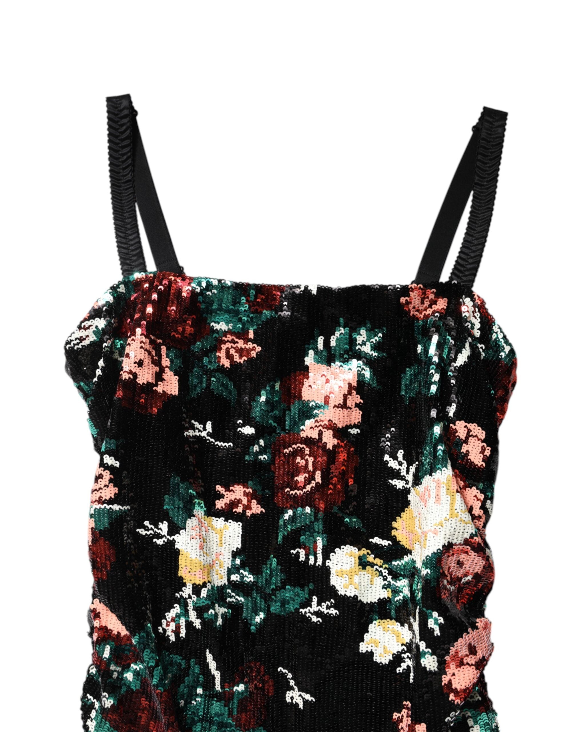 Black Floral Sequin Sleeveless Sheath Dress - ventzia
