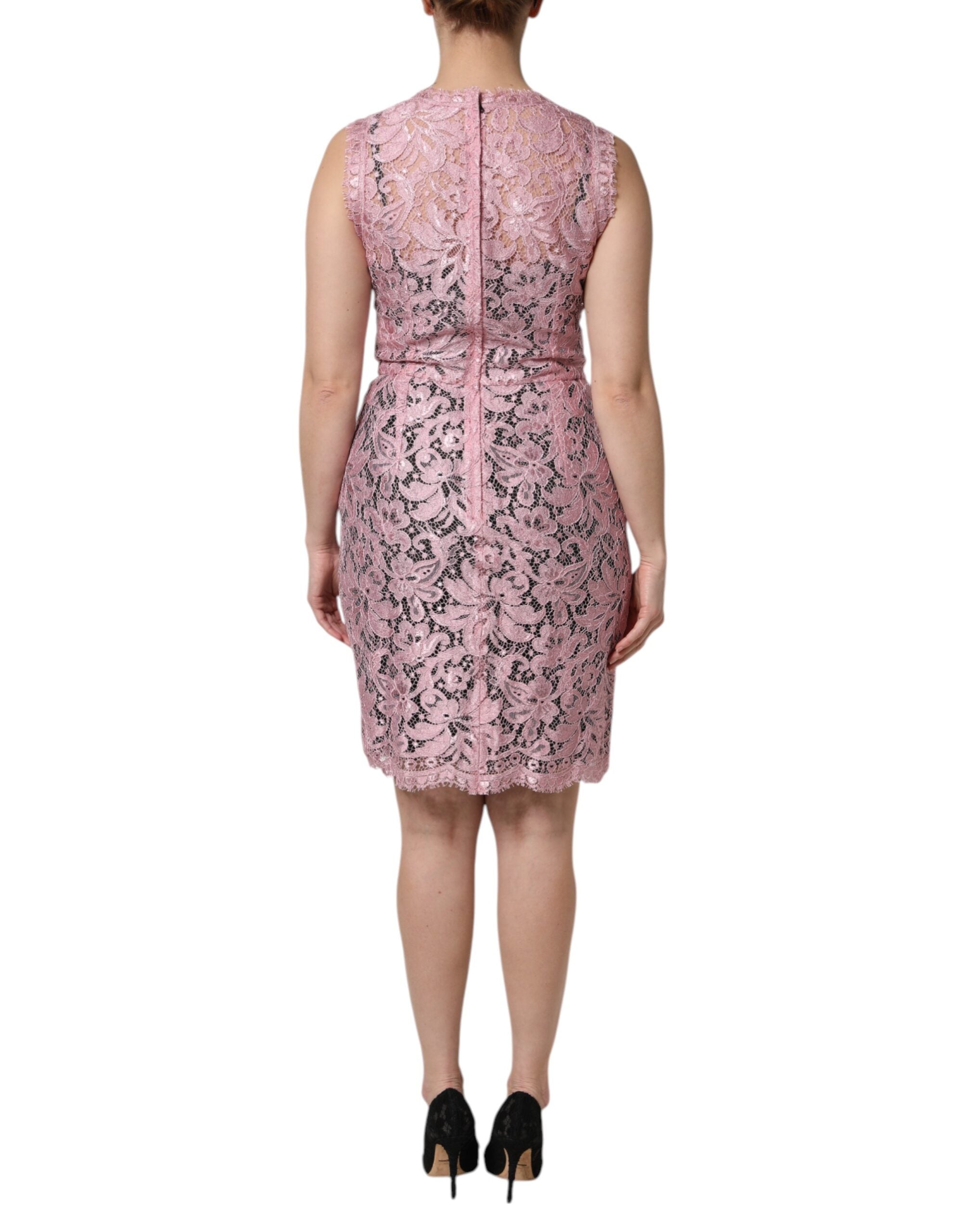 Pink Floral Lace Sleeveless Sheath Dress - ventzia