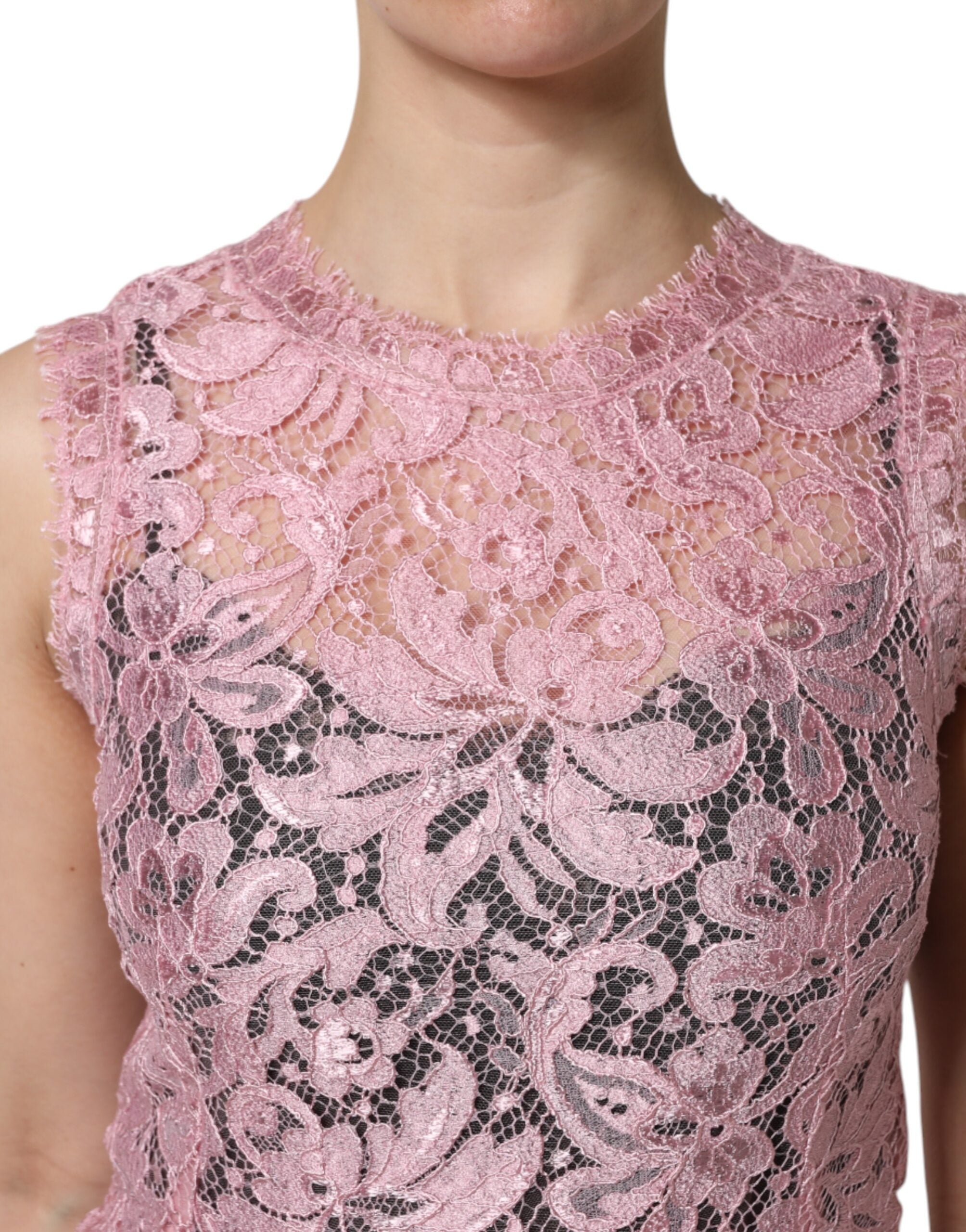 Pink Floral Lace Sleeveless Sheath Dress - ventzia