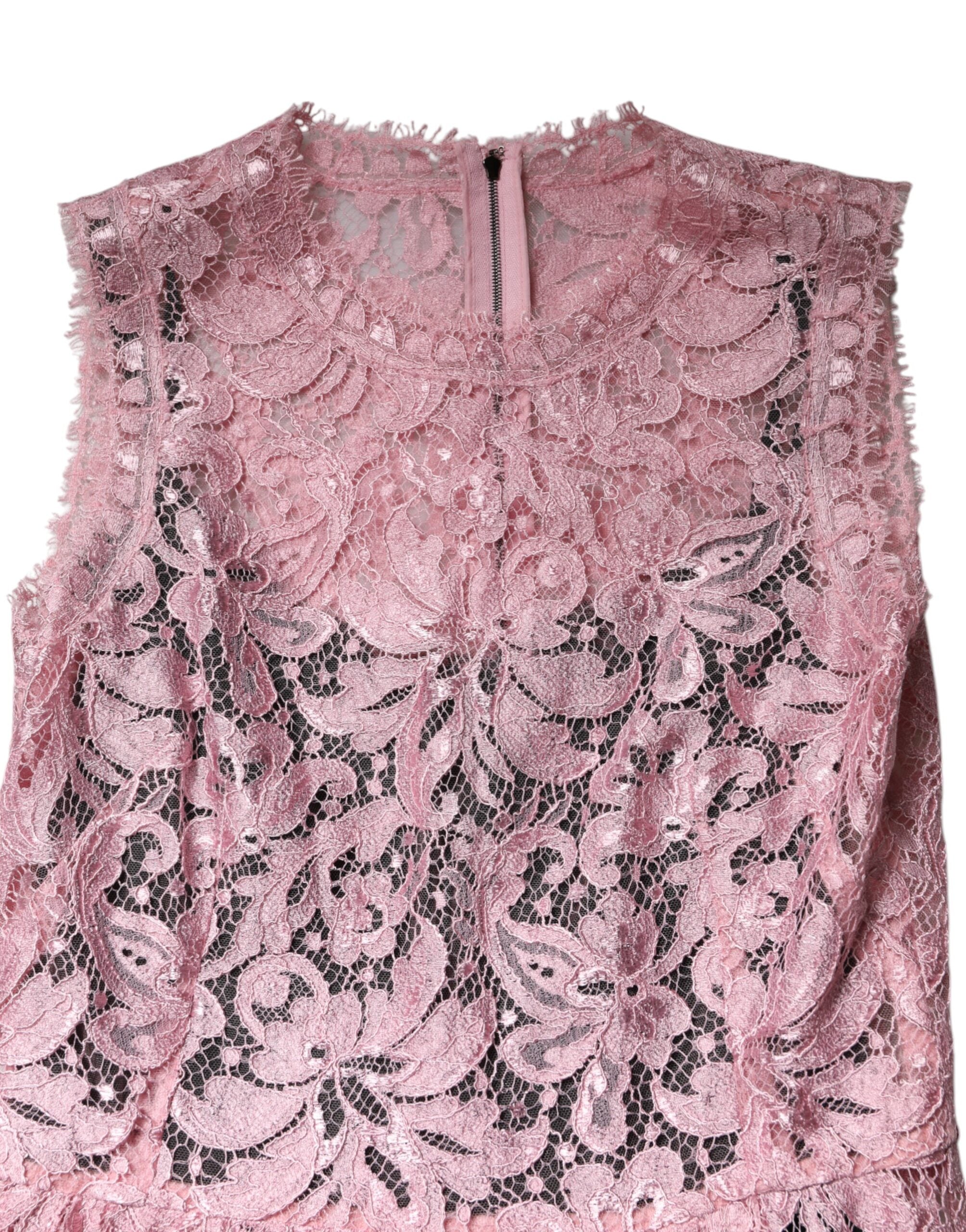 Pink Floral Lace Sleeveless Sheath Dress - ventzia