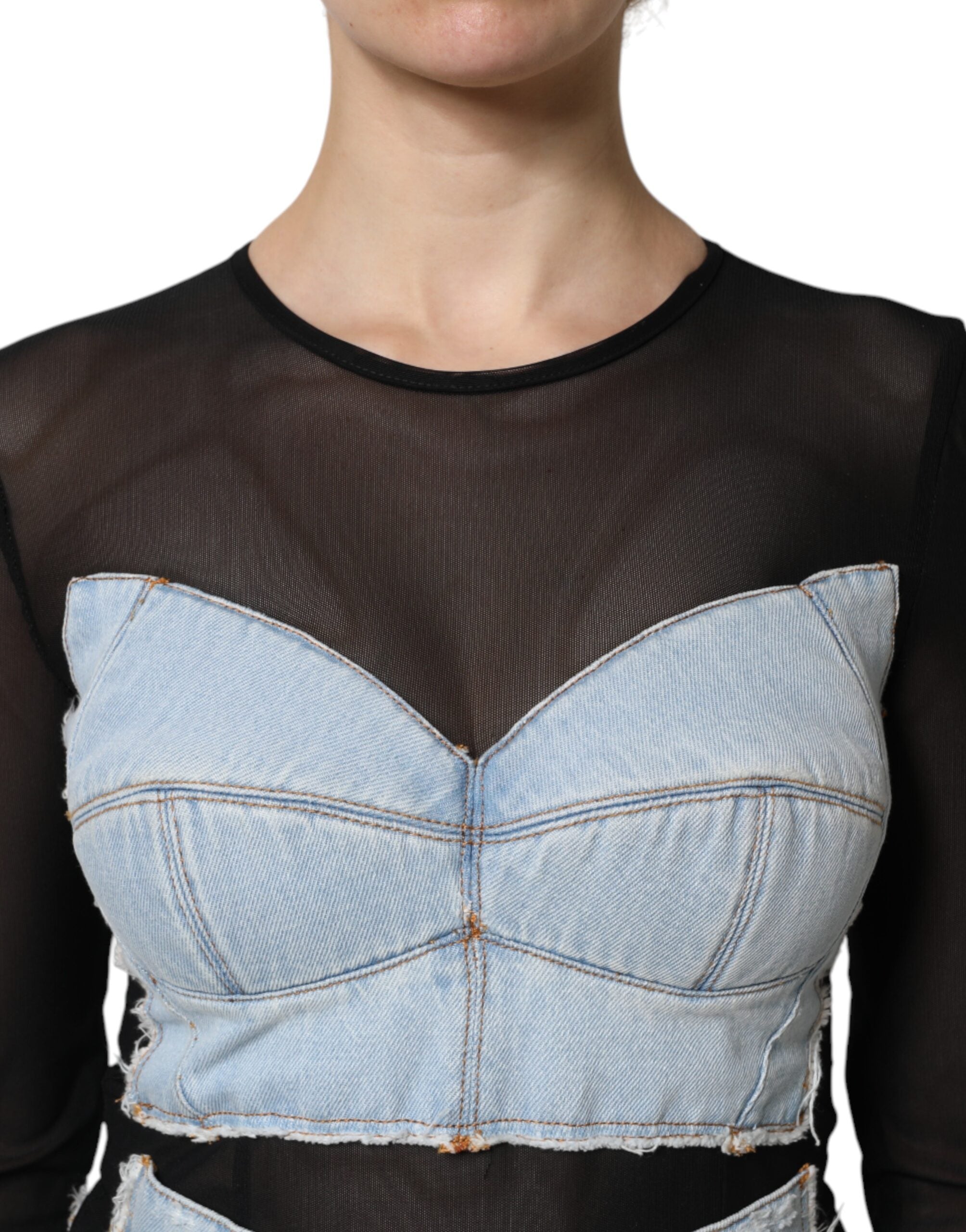 Black Blue Long Sleeves Denim Mini Dress - ventzia