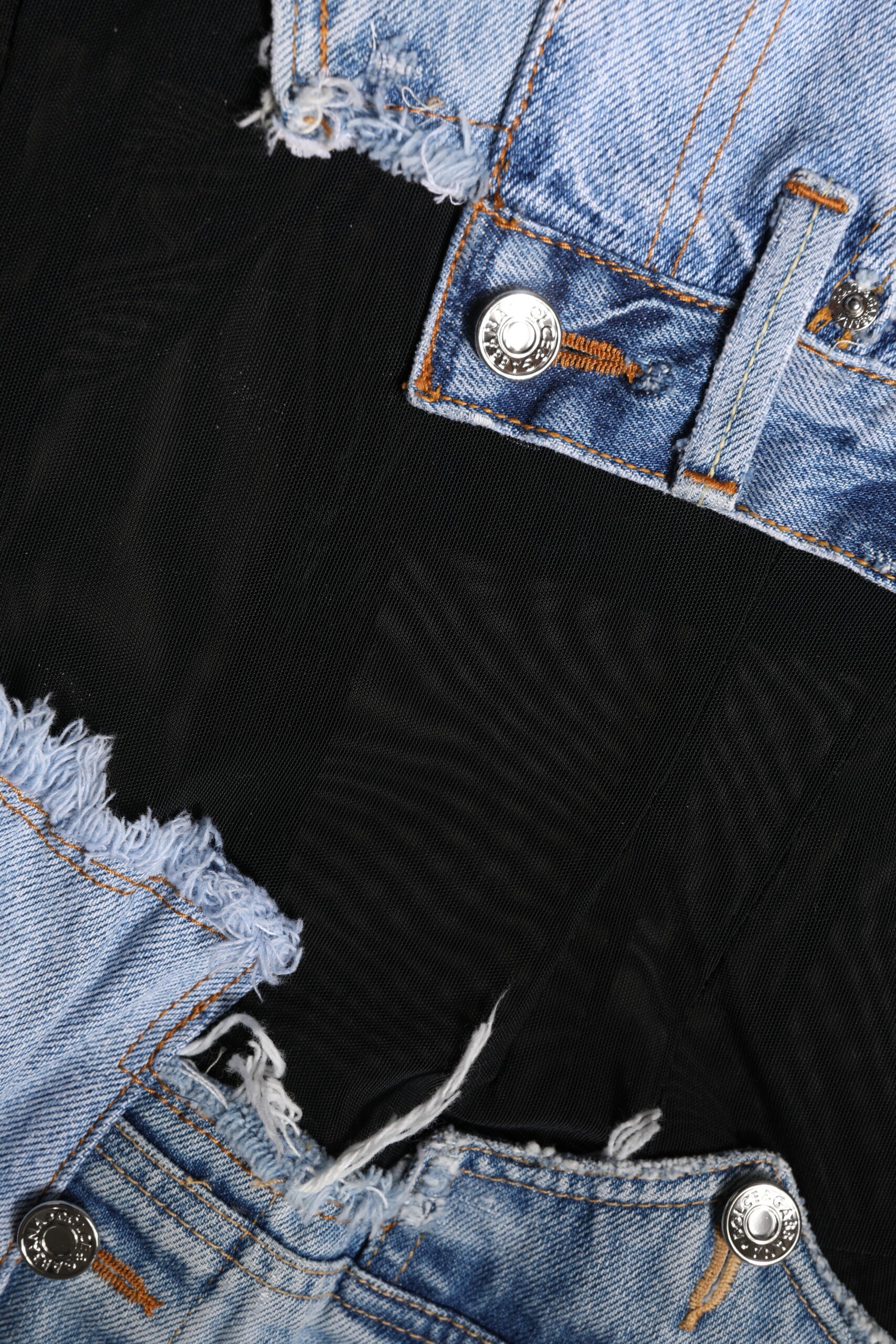 Black Blue Sleeveless Denim Mini Dress - ventzia