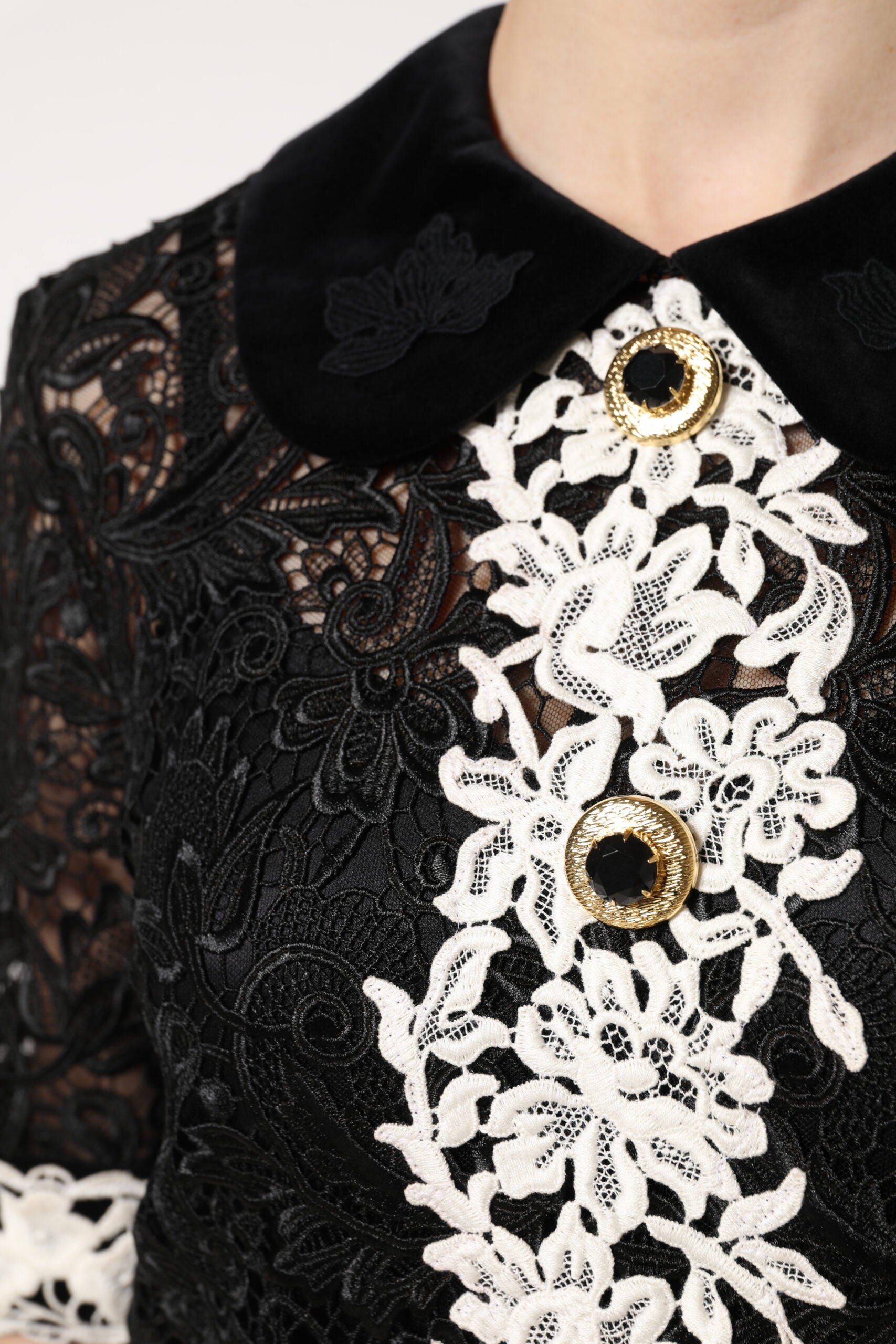 Black Floral Lace Embellished Mini Dress - ventzia