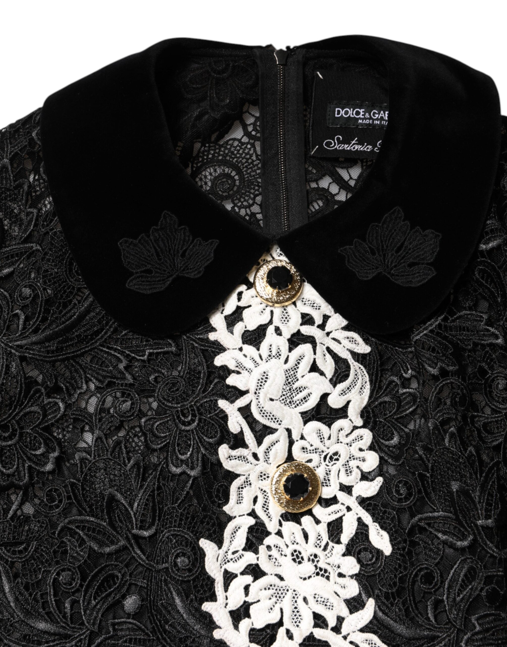 Black Floral Lace Embellished Mini Dress - ventzia