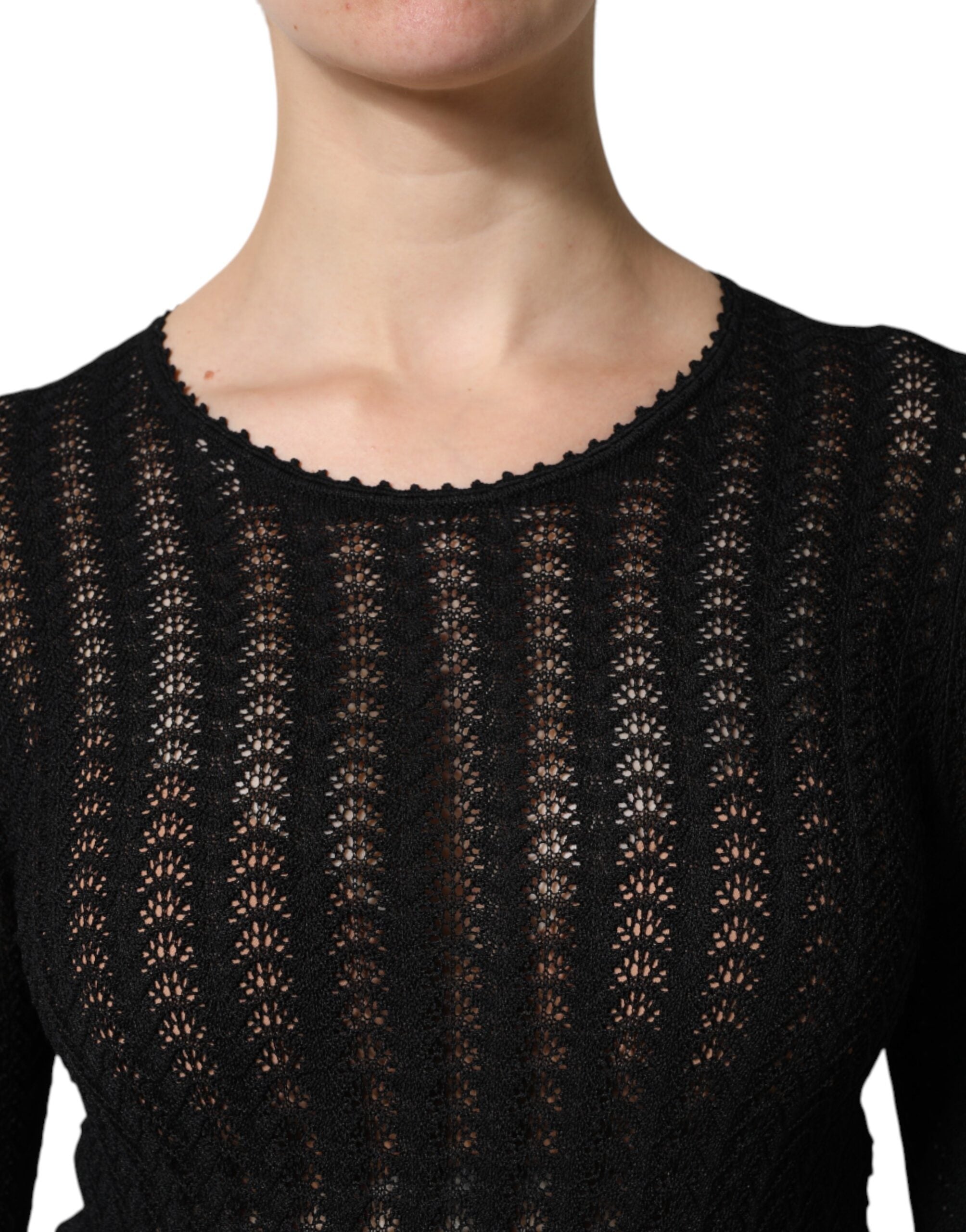 Black Cashmere Long Sleeves A-line Midi Dress - ventzia
